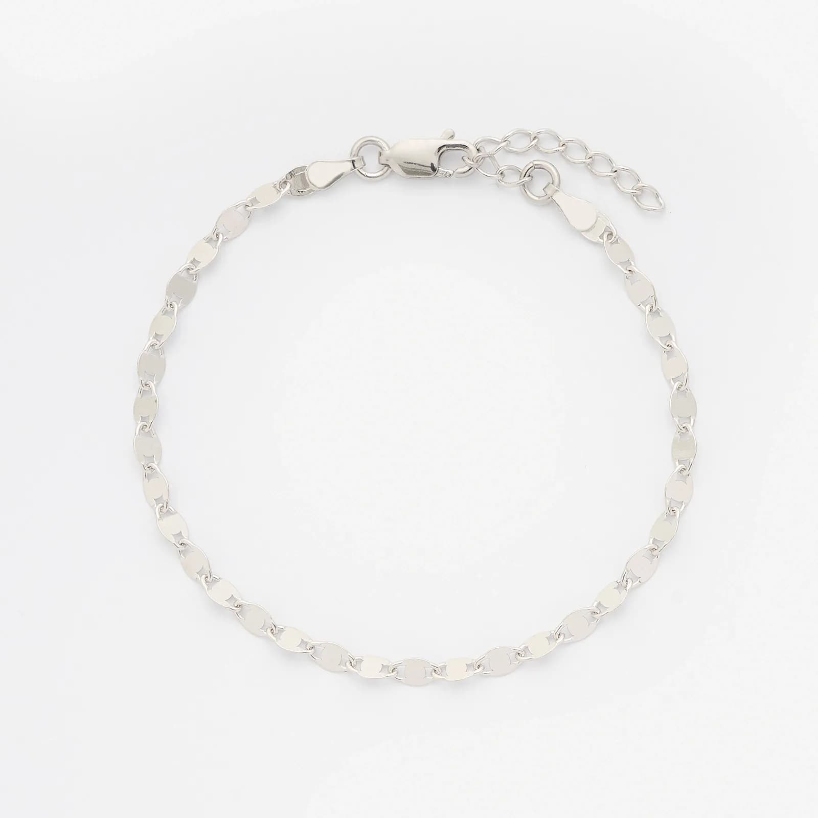Armband dam i silver, platta brickor - 16+3cm