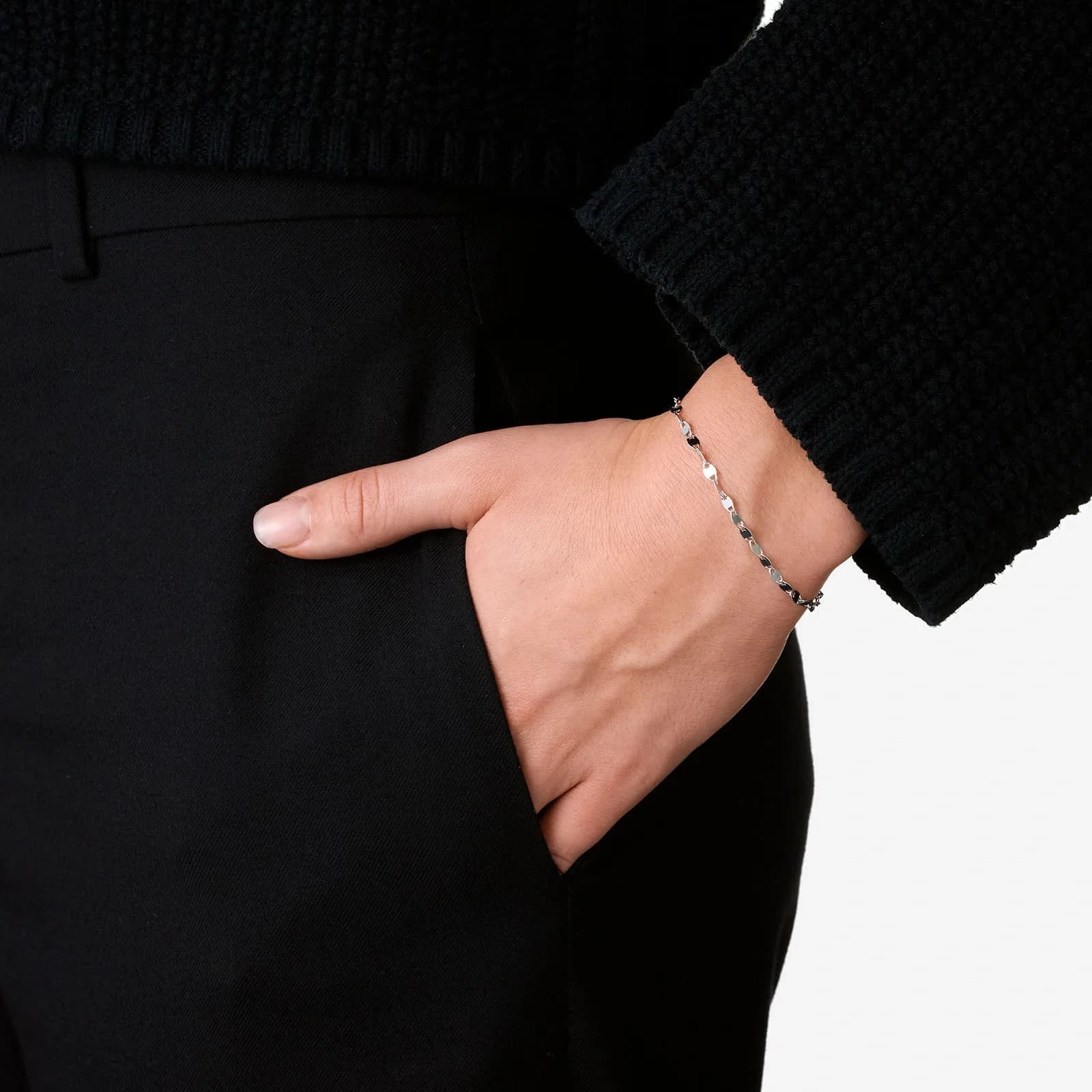 Armband dam i silver, platta brickor - 16+3cm 2
