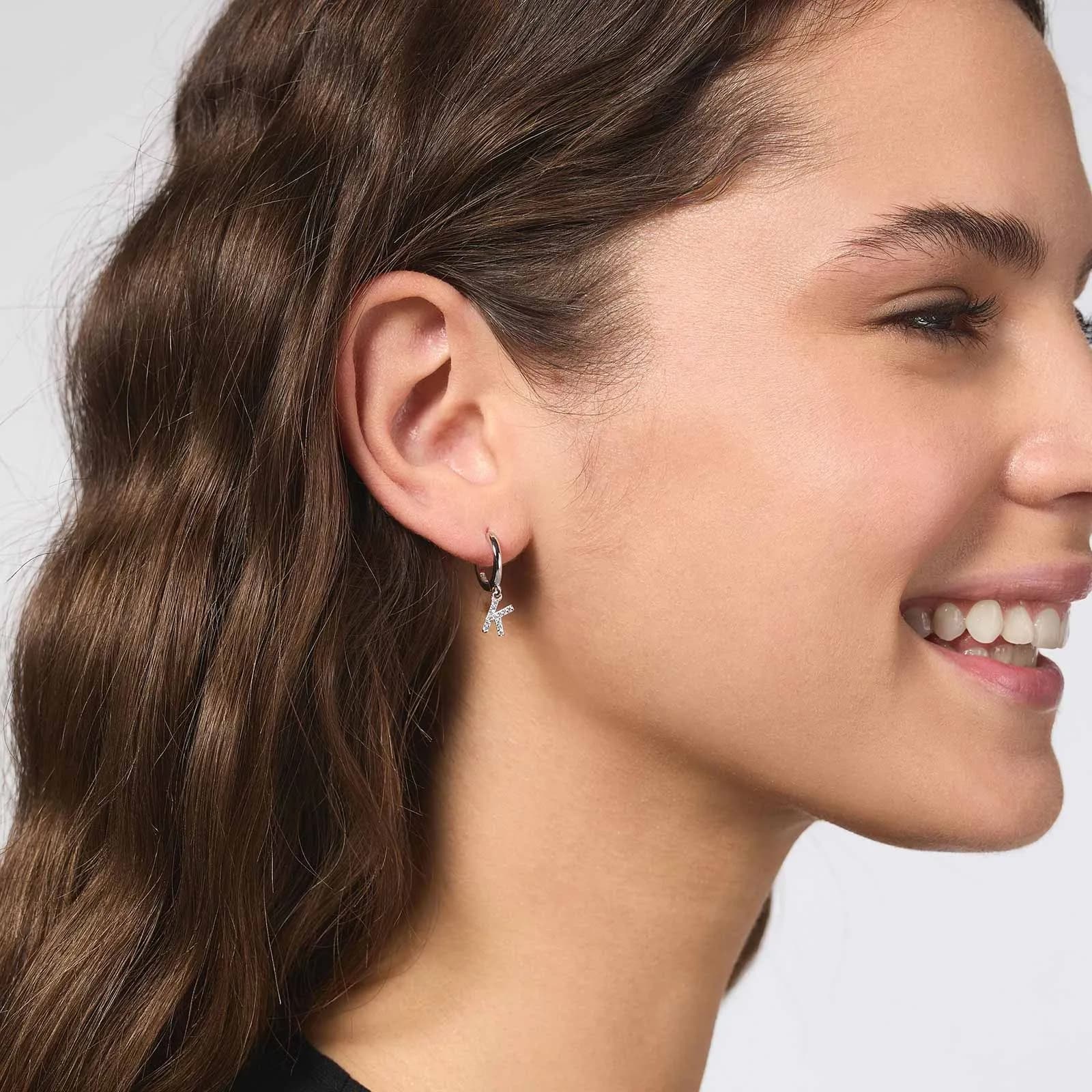 Örhängen äkta silver - hoops, bokstav K 3