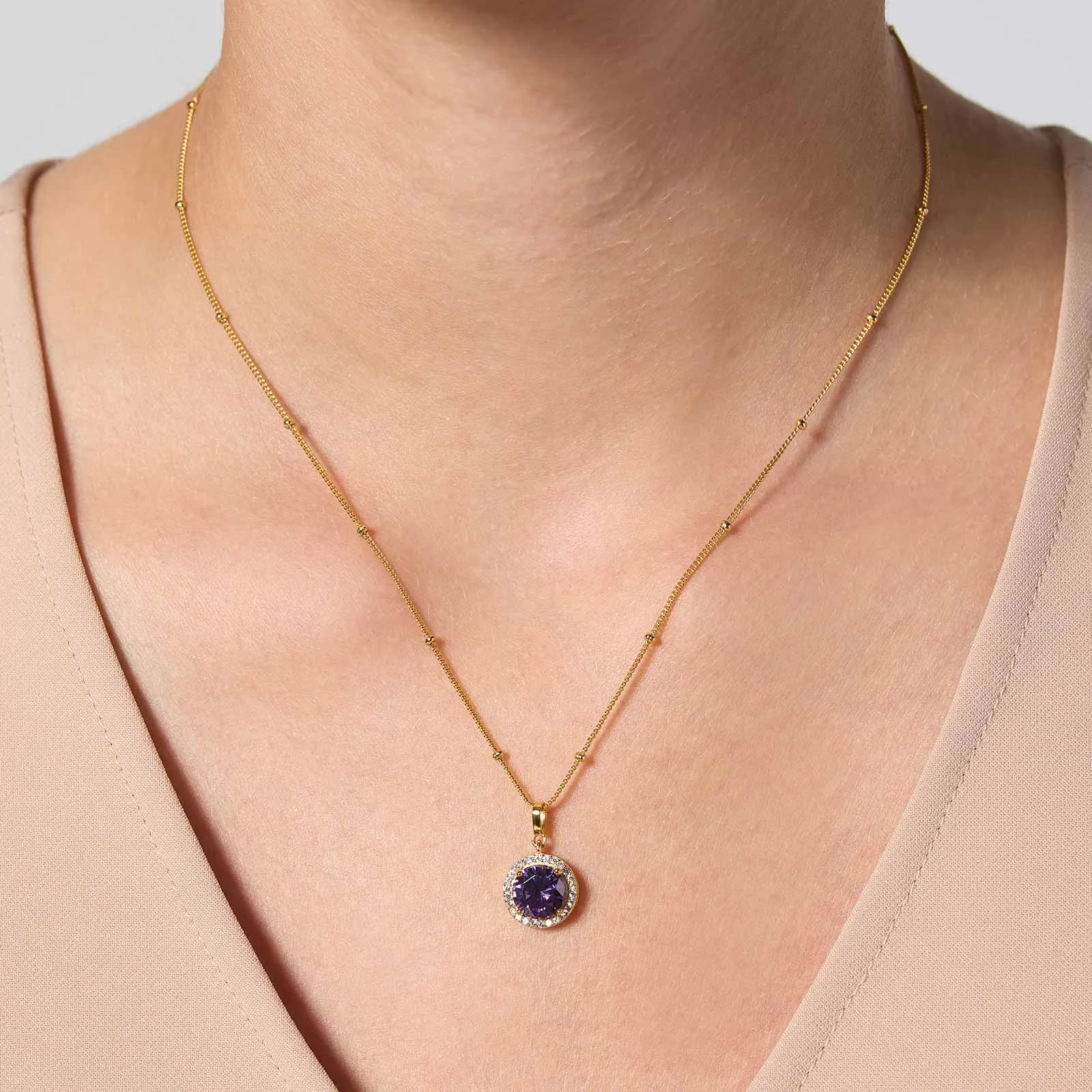 Guldpläterat halsband i äkta silver - månadsten Februari, 42+3cm 2