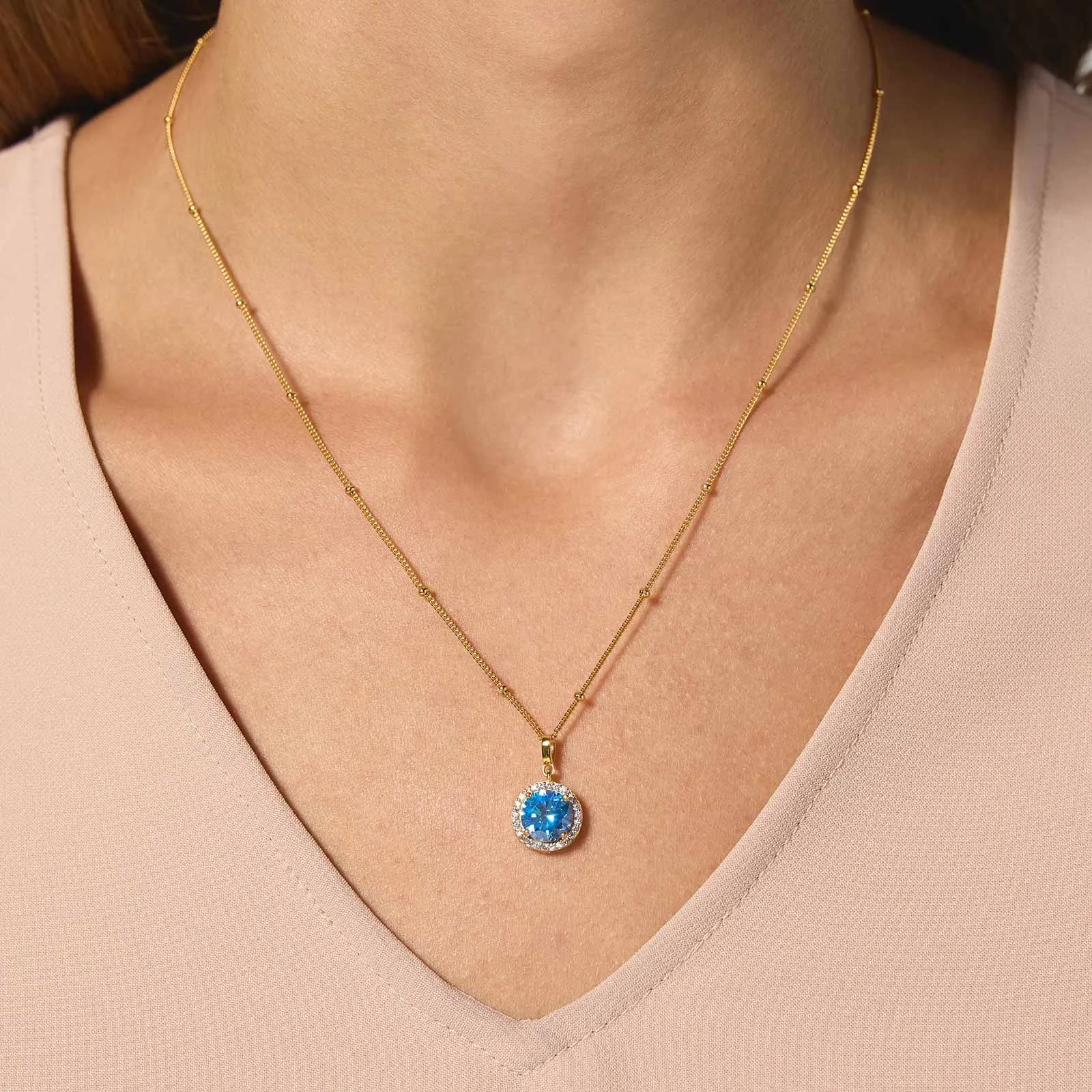 Guldpläterat halsband i äkta silver - månadsten Mars, 42+3cm 2