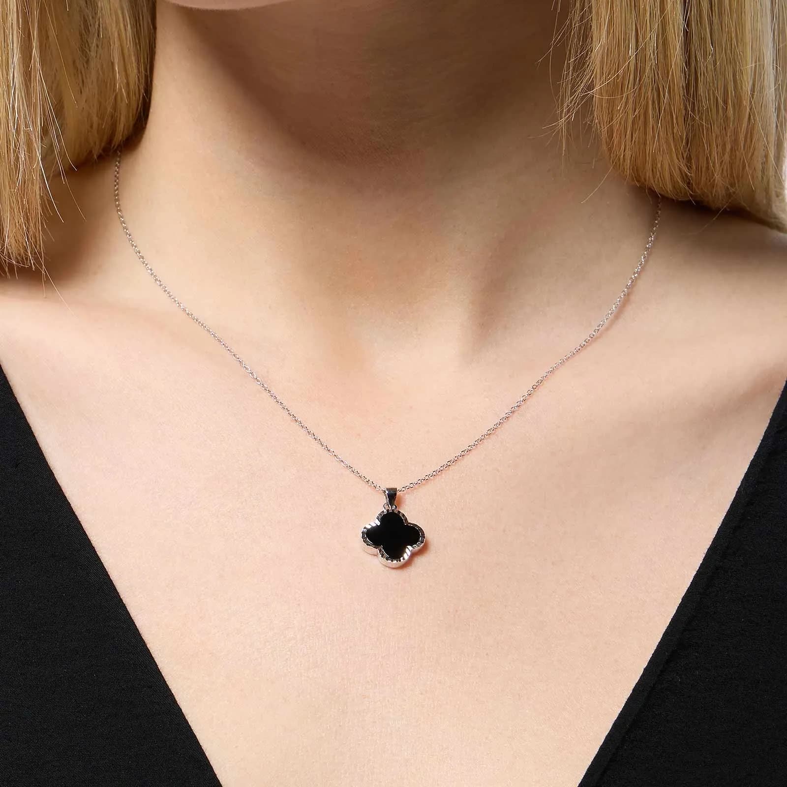 Halsband i äkta silver - fyrklöver, svart onyx 2