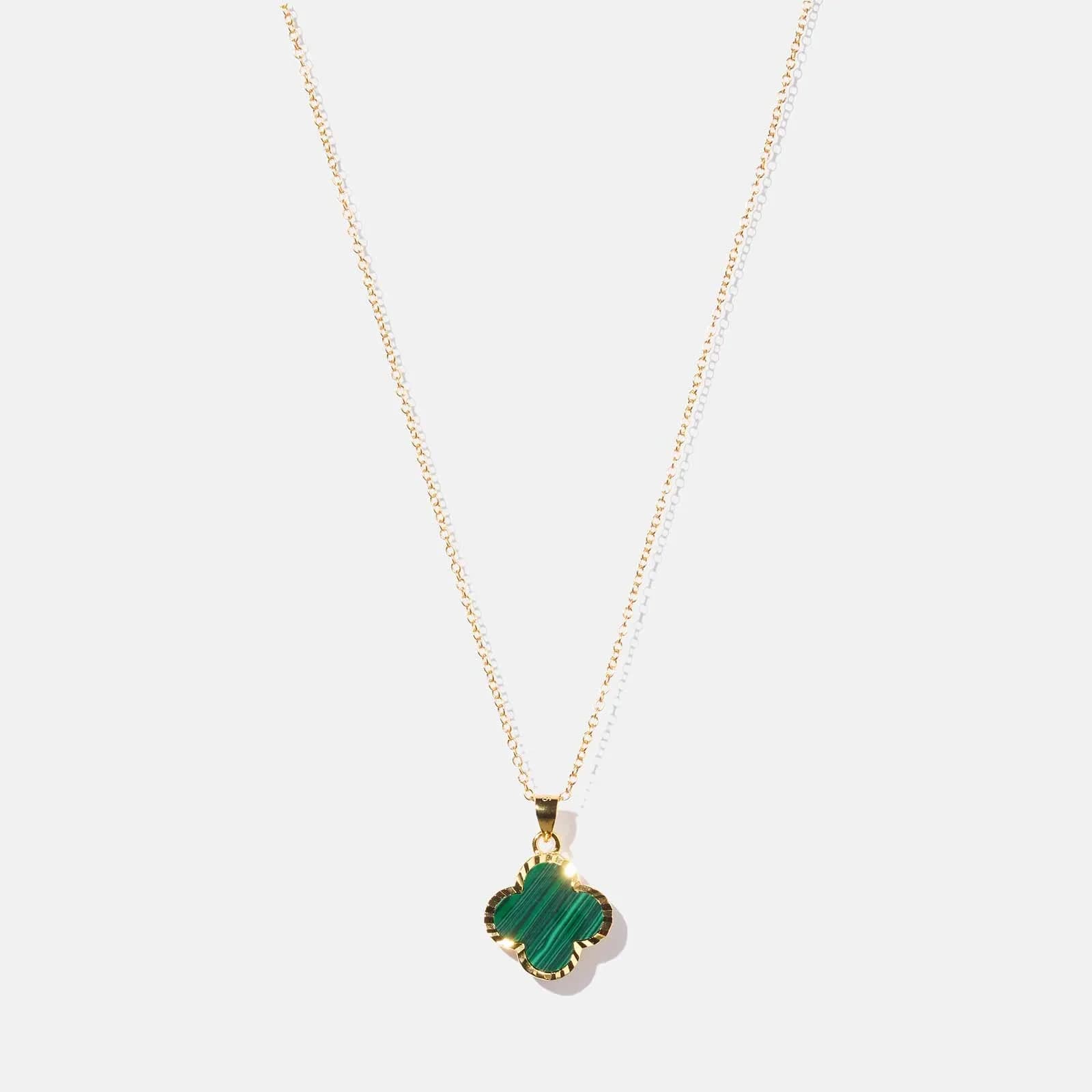 Halsband i guldpläterat silver - fyrklöver, grön malakit