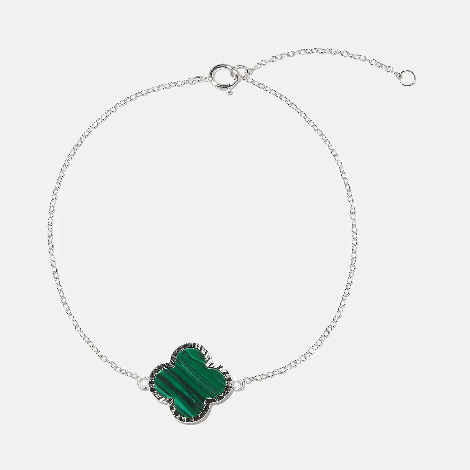 Armband dam, äkta silver - fyrklöver, grön malakit