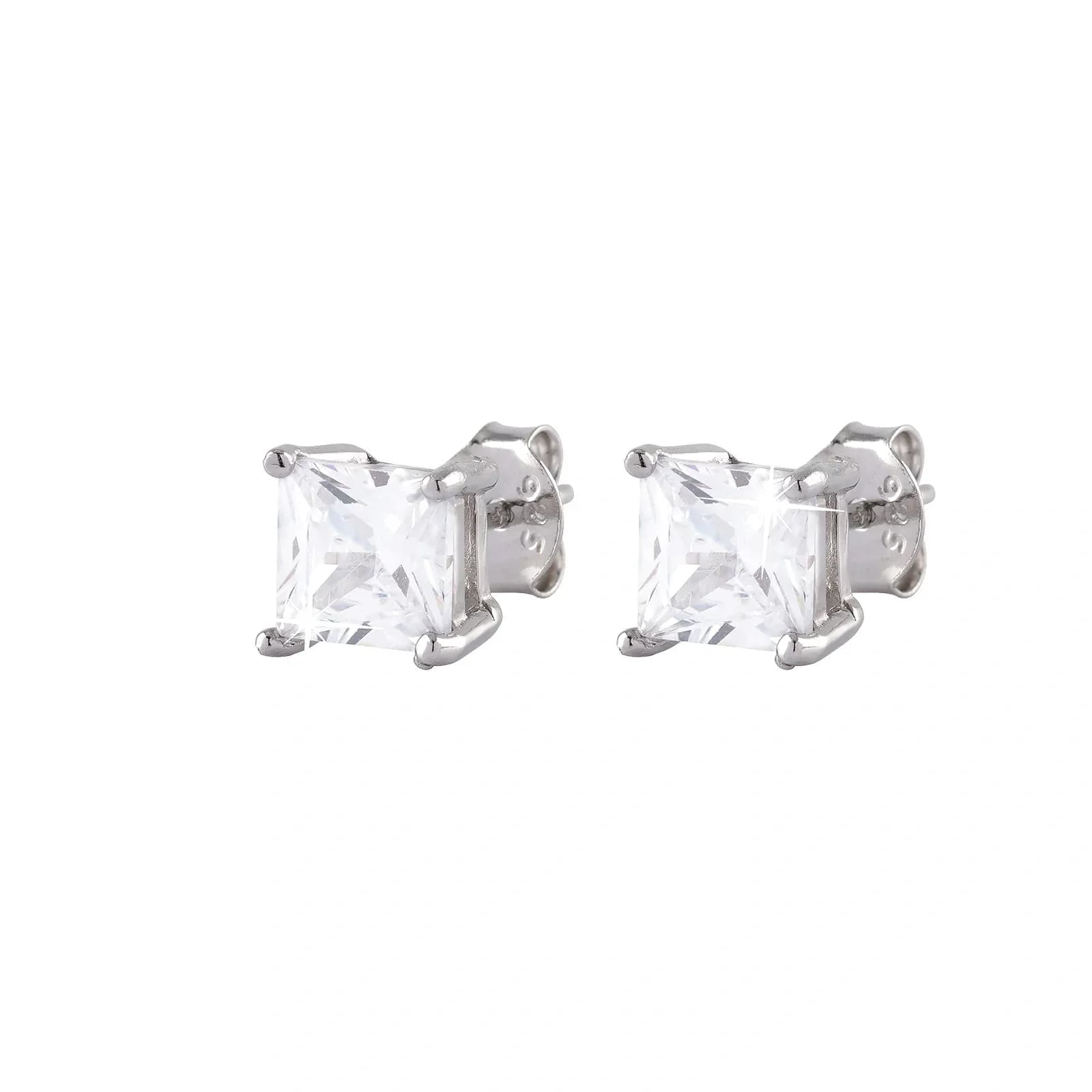 Silverörhängen - kvadratisk Kubisk Zirkonia 6 mm