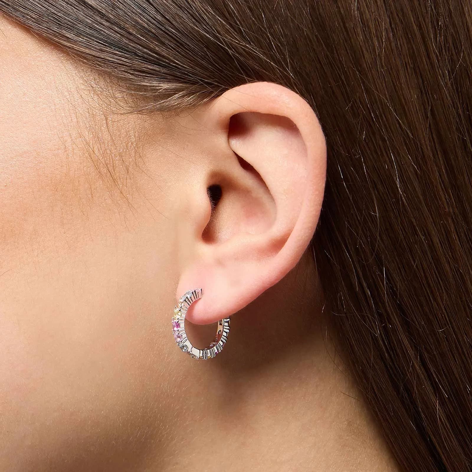 Örhängen i äkta silver - hoops, flerfärgade stenar, 15mm 2