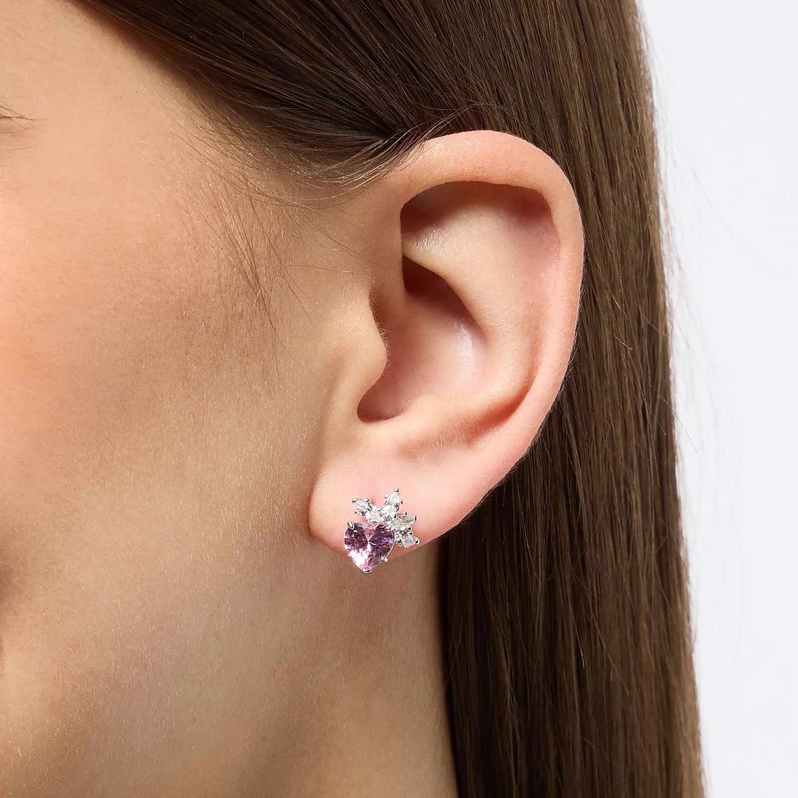 Örhängen i äkta silver - studs, rosa hjärtan, 12mm 2