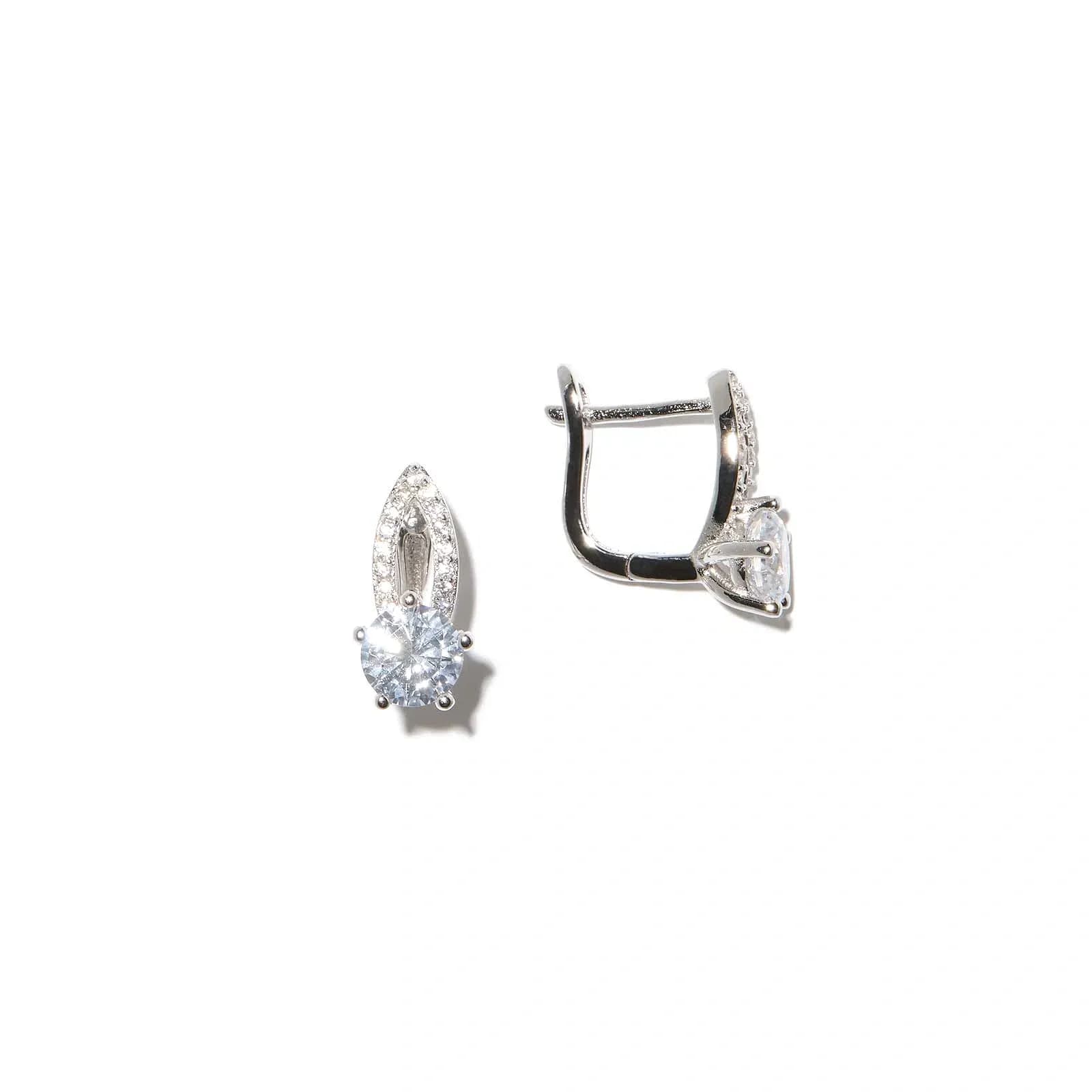 Örhängen i äkta silver - bågar, vita stenar, 14mm