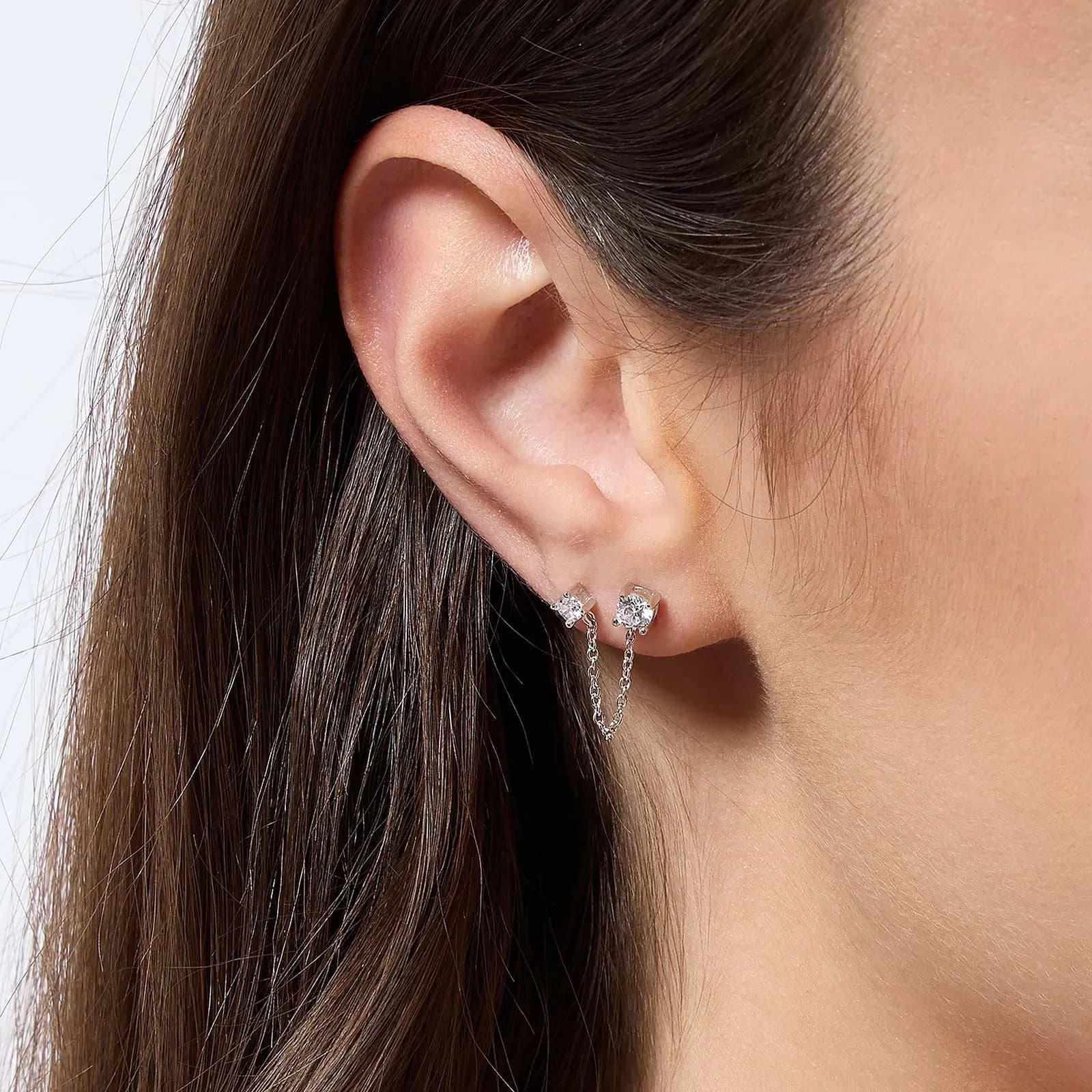 Örhängen i äkta silver - dubbla studs med kedjor 2