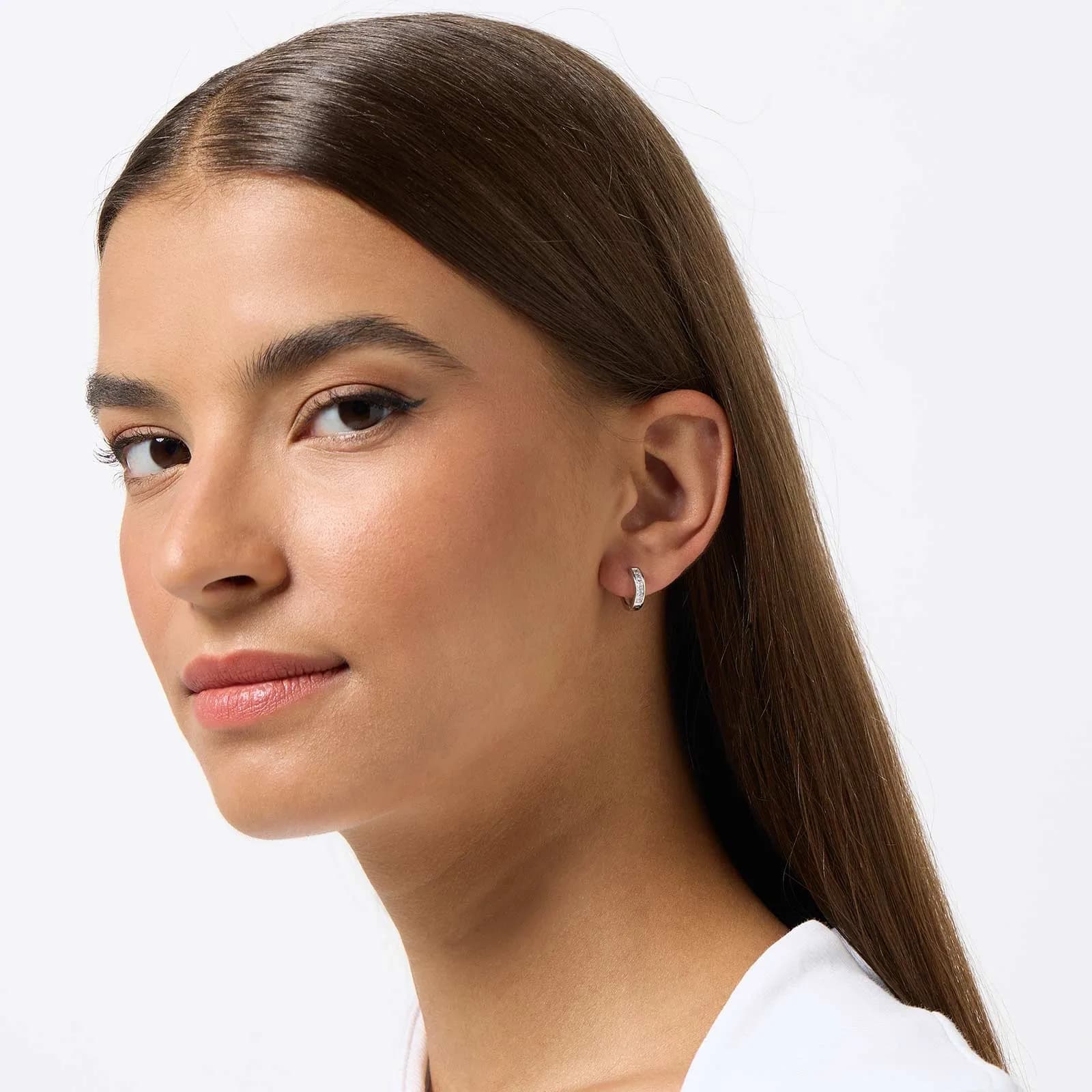 Örhängen i äkta silver - hoops vita stenar, 12mm 3