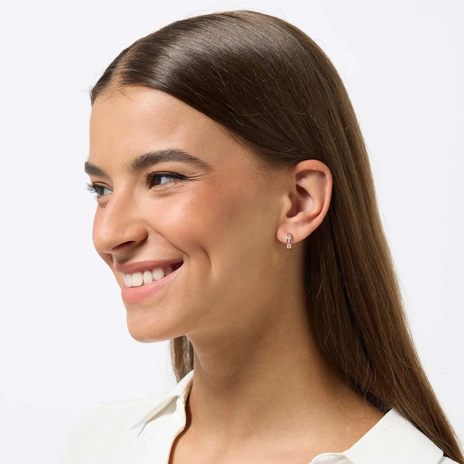 Guldpläterade silverörhängen - hoops rosa stenar, 12mm 3