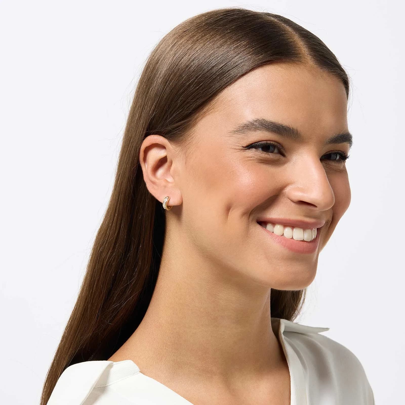Guldpläterade silverörhängen - hoops vita stenar, 12mm 3