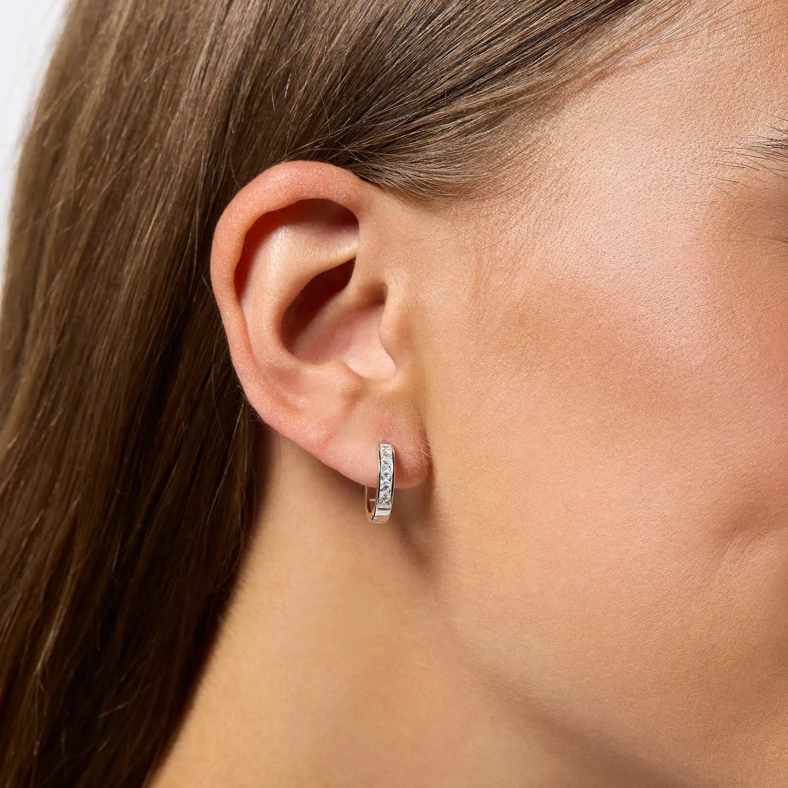 Örhängen i äkta silver - hoops vita stenar, 15mm 3
