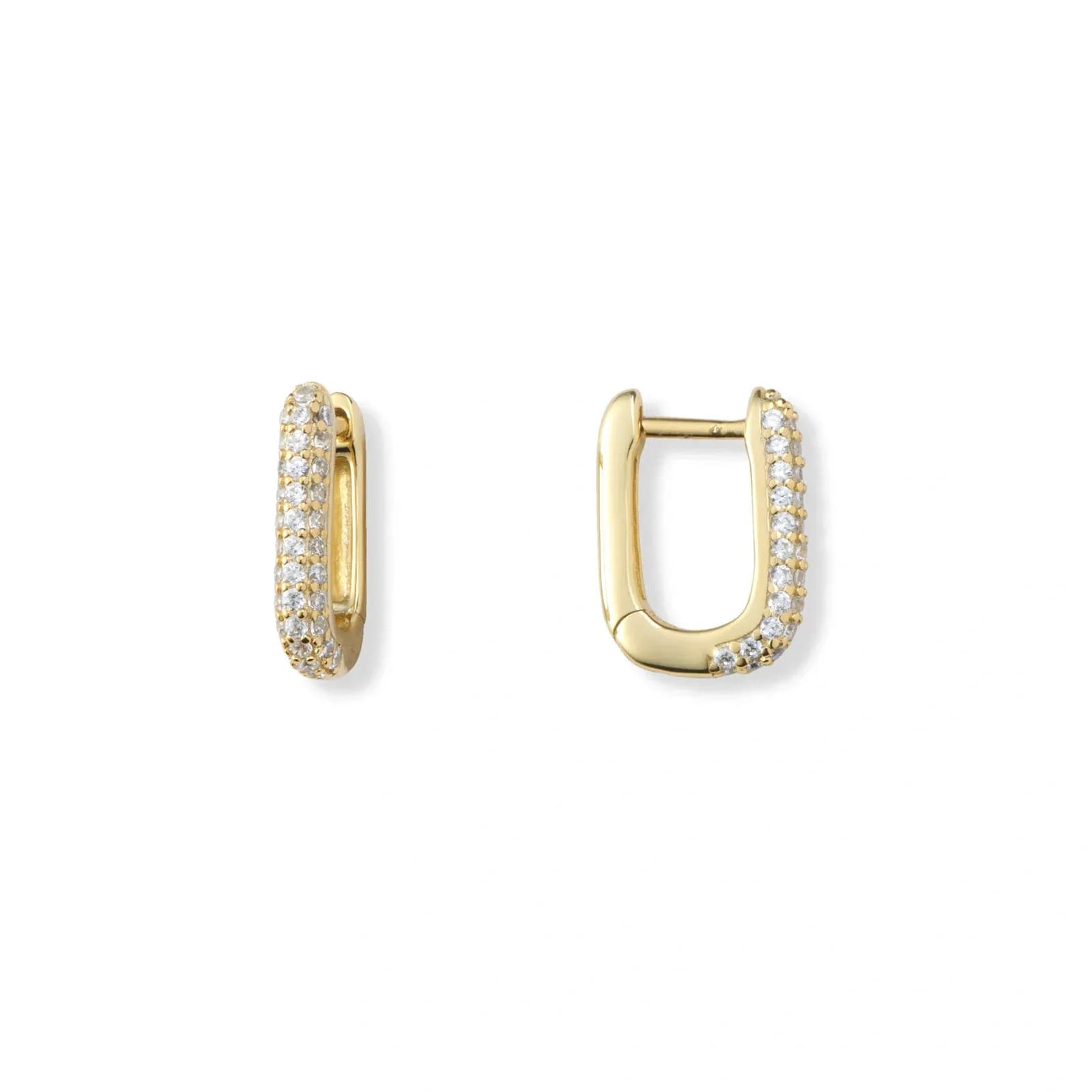 Guldpläterade silverörhängen, rektangulära hoops m stenar - 10x14mm