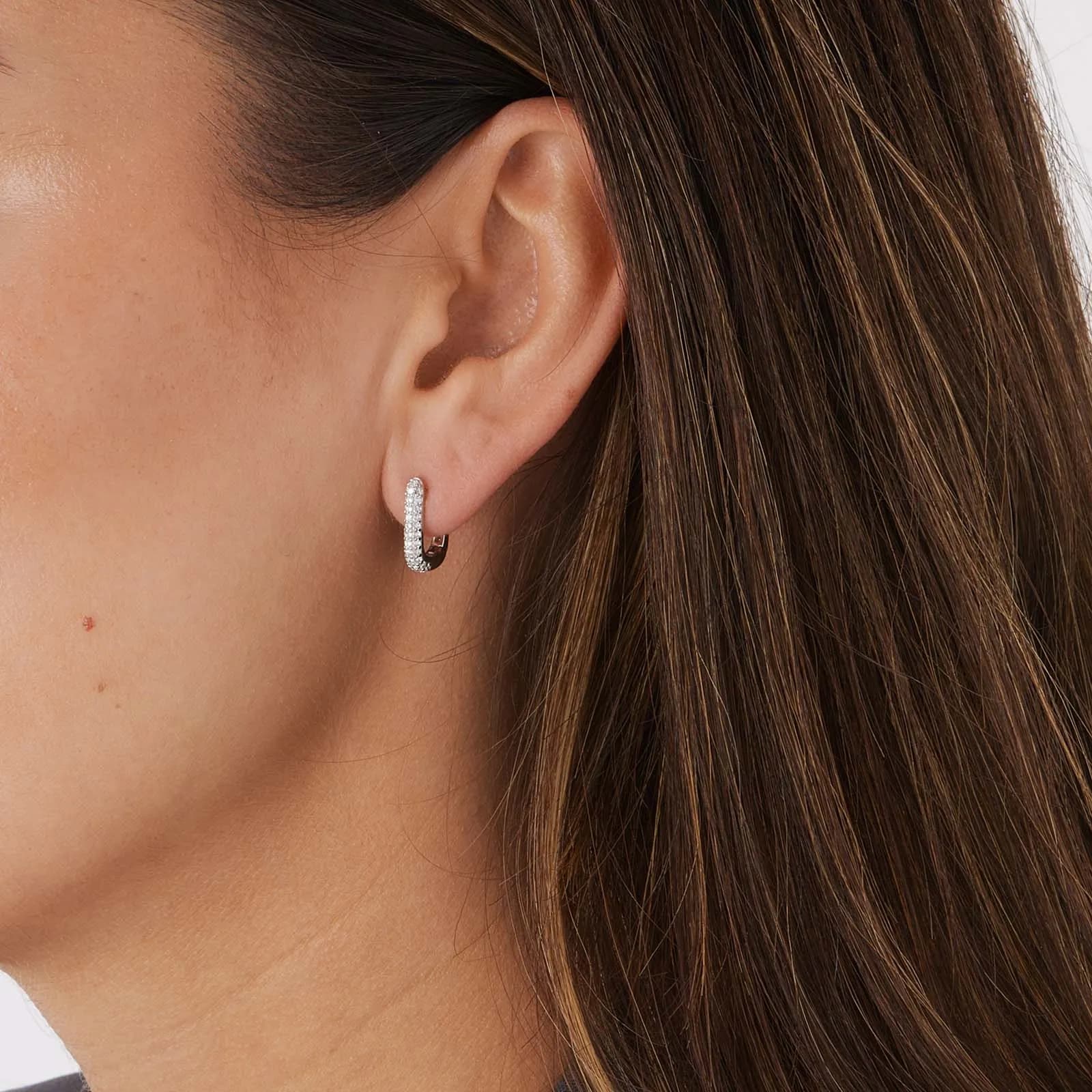 Silverörhängen, rektangulära hoops m stenar - 10x14mm 2