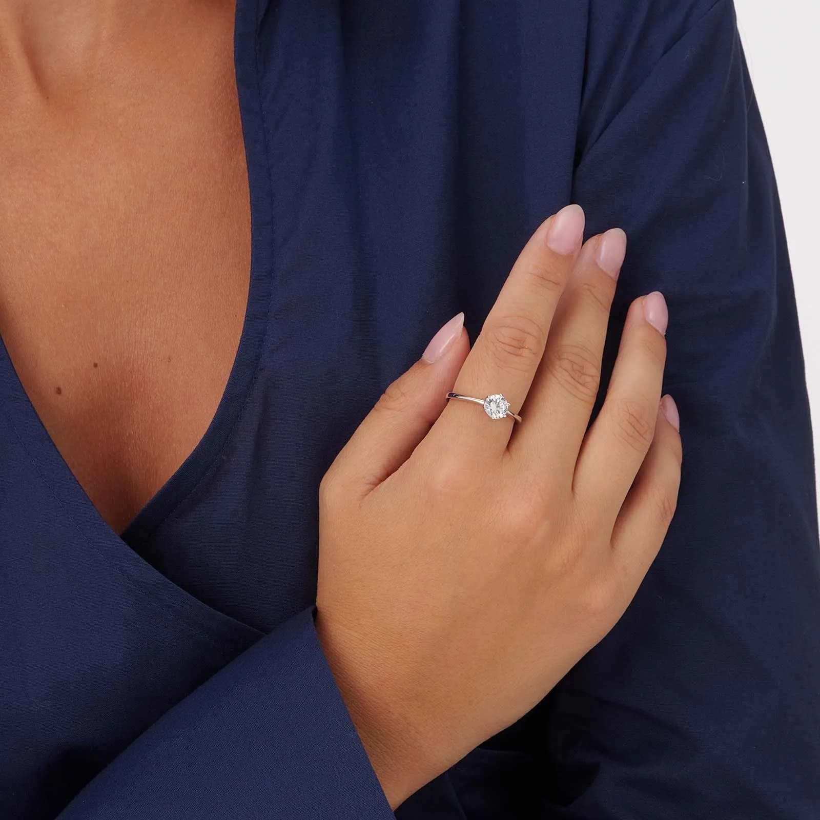 Ring i äkta silver - 6,5 mm Kubisk Zirkonia 2