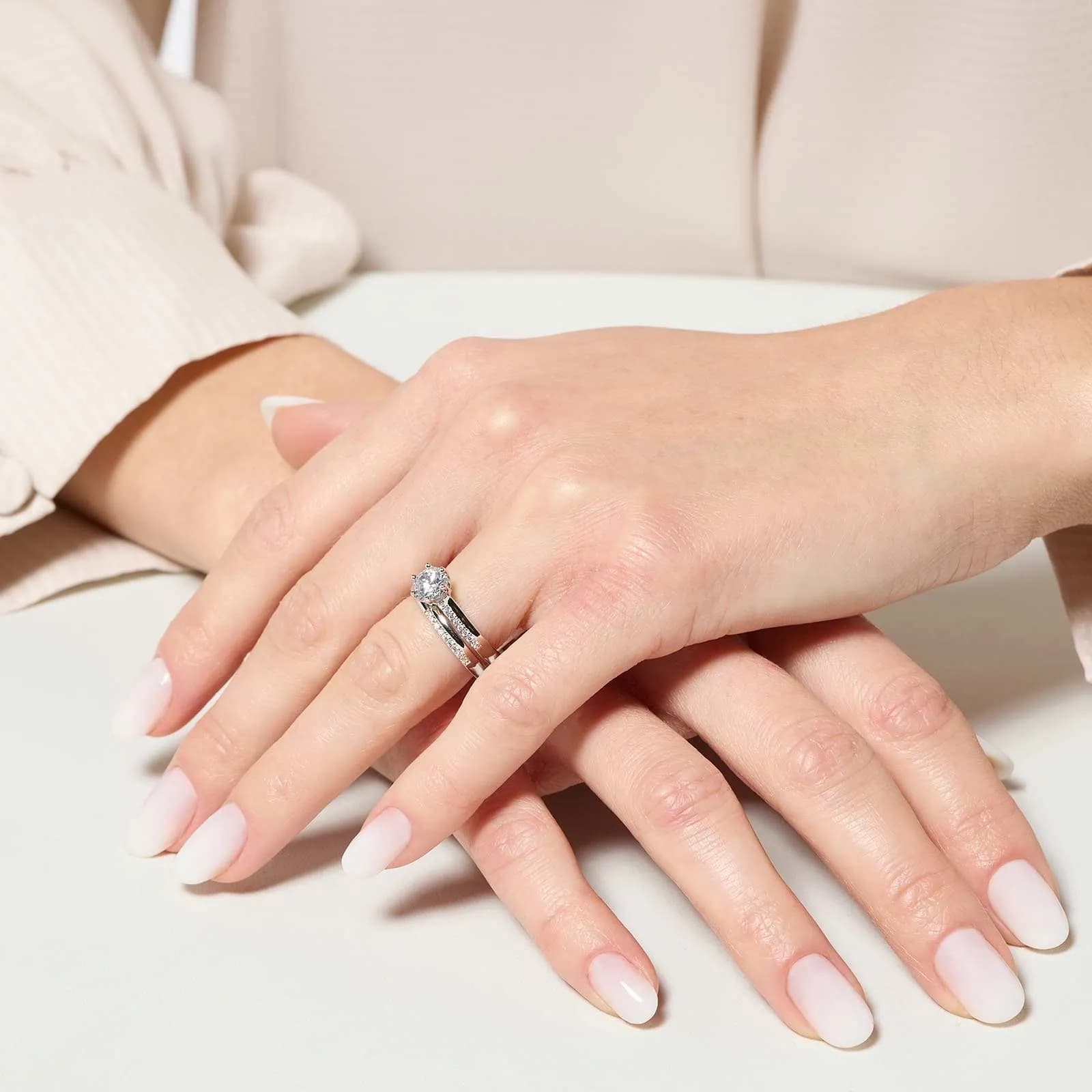 Dubbelring i äkta silver - sidostensring + halvallians 2