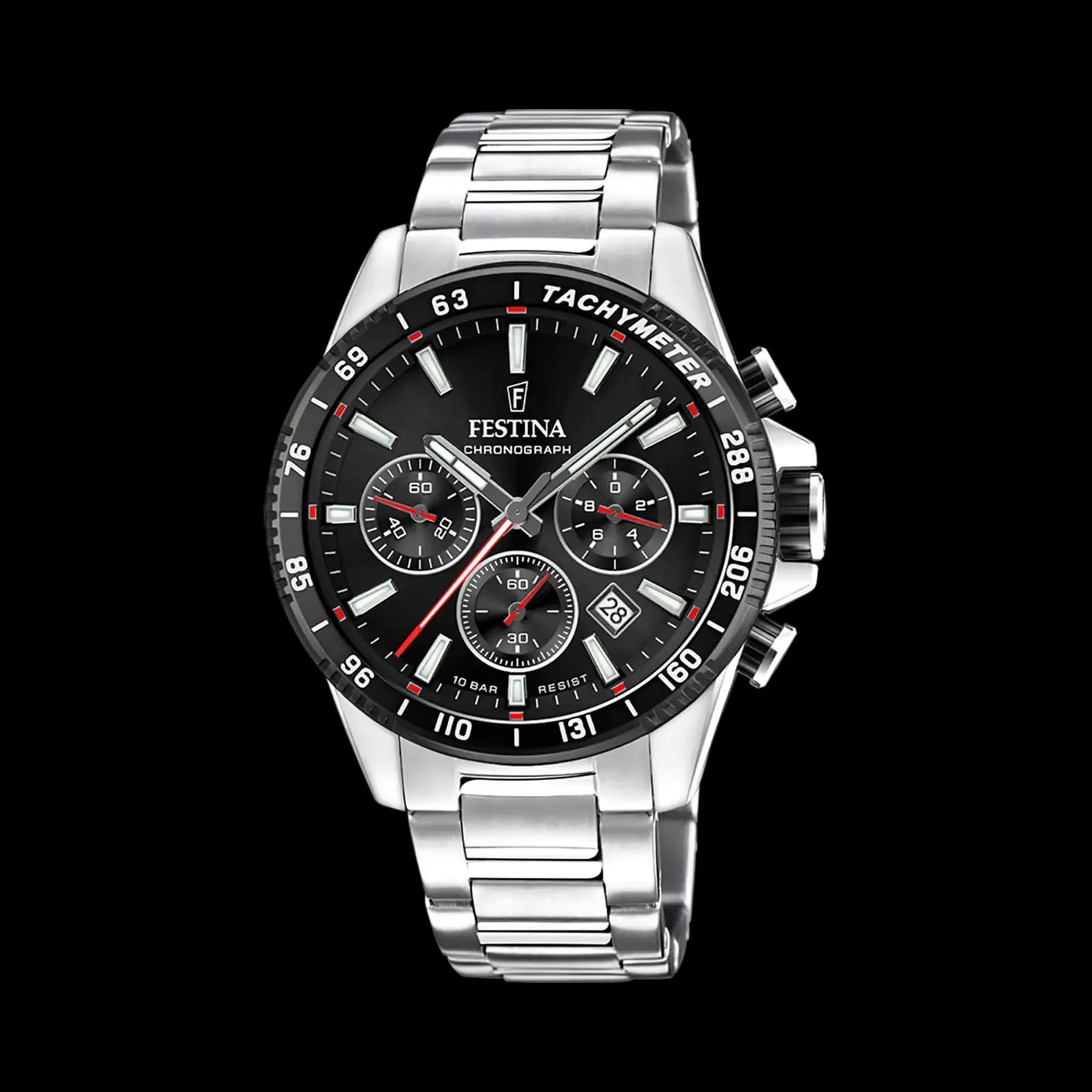 Festina Timeless Chronograph herr svart/stål, metallband - F20560/6