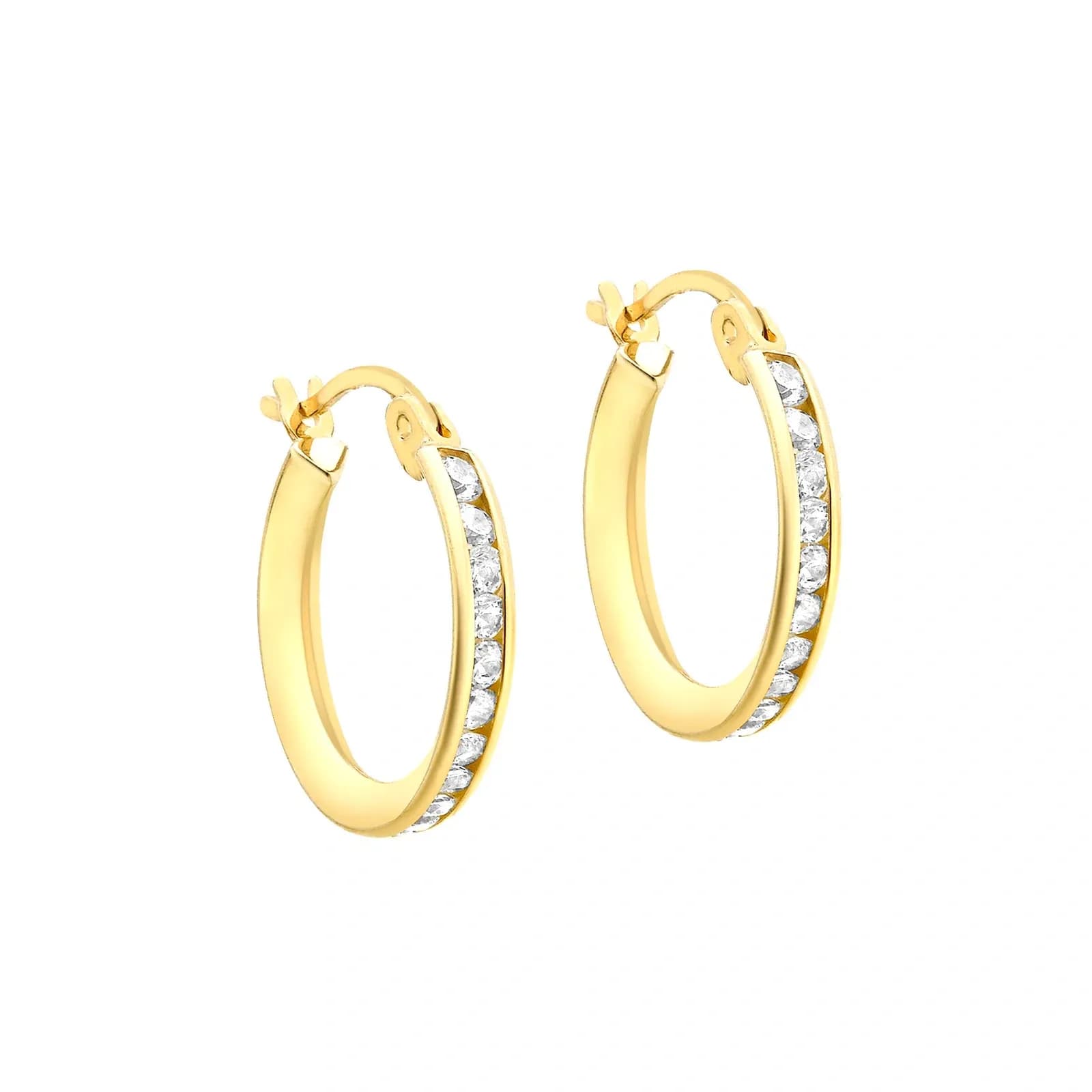 Örhängen 9k guld - hoops, kanalinfattade Kubisk Zirkonia 16 mm