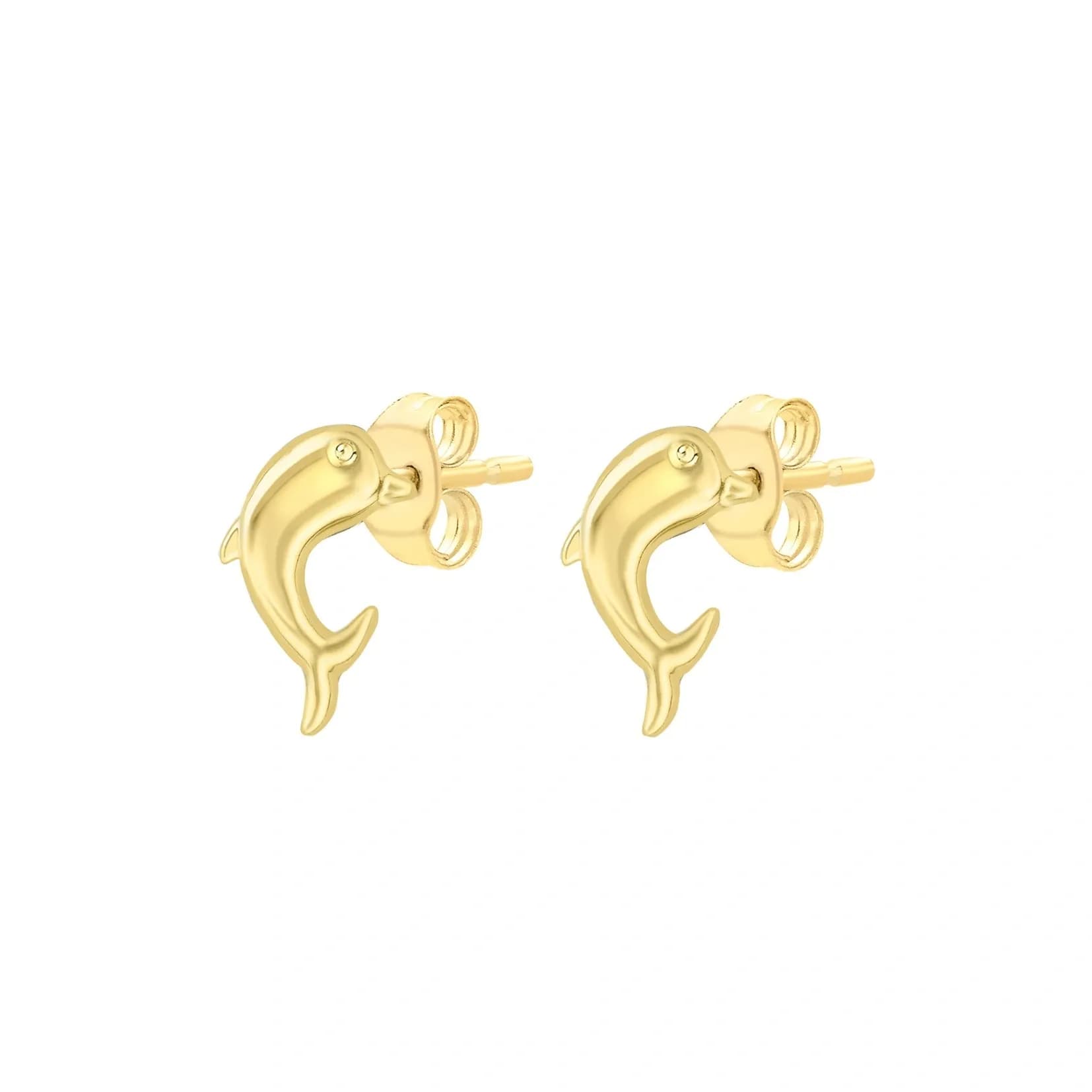 Örhängen för barn 9k guld - studs delfiner 8x9 mm