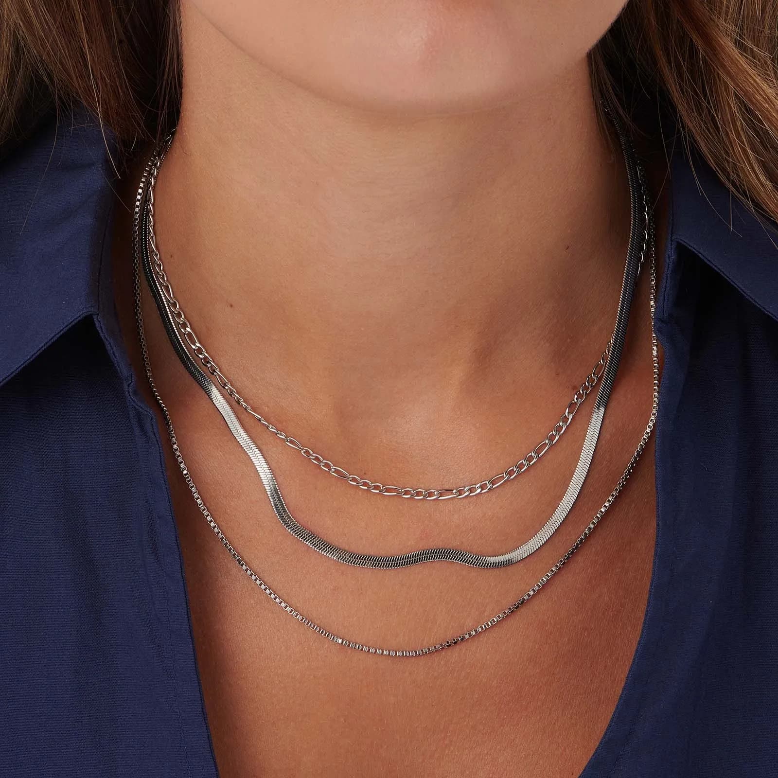 Treradigt stålhalsband, olika kedjor 2