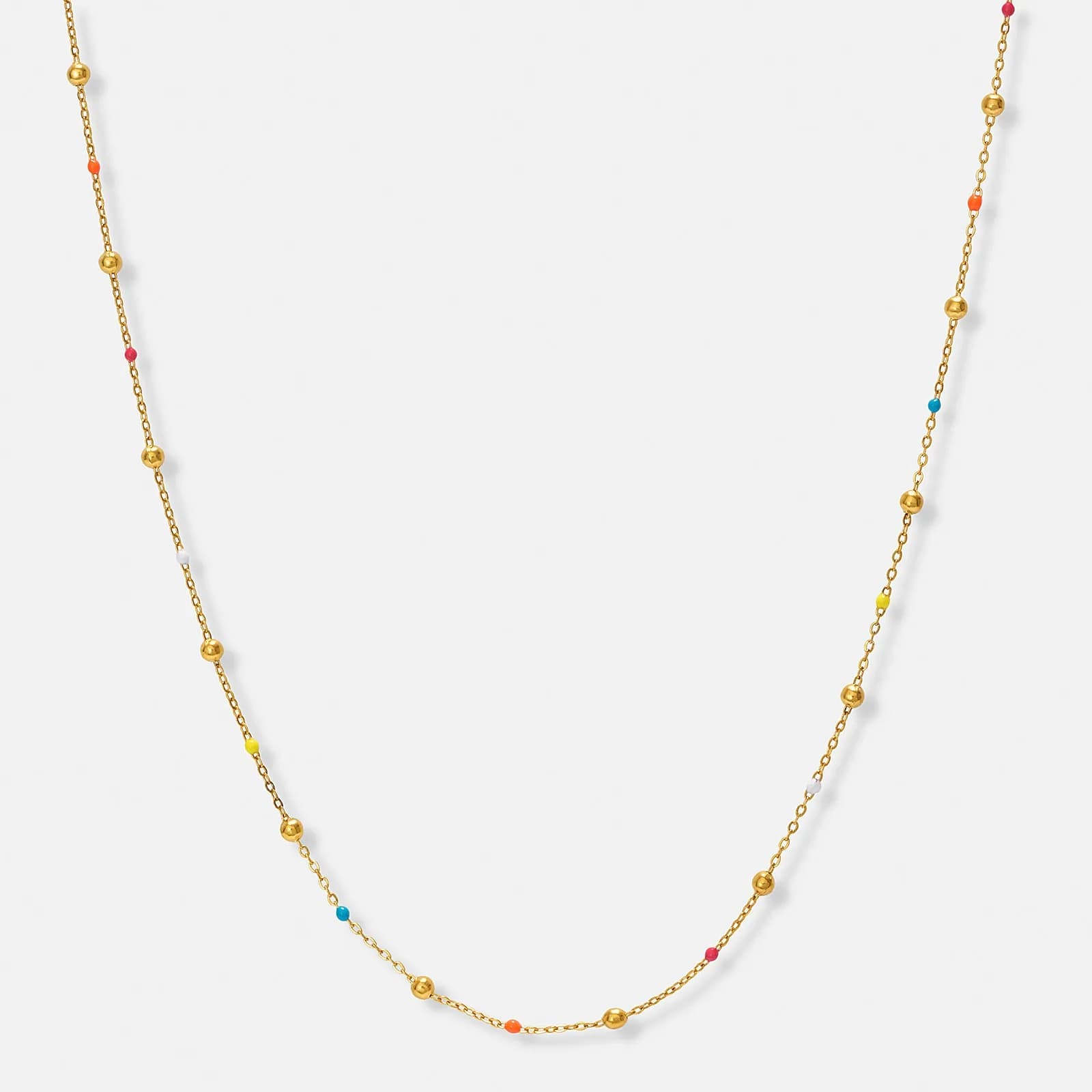 Guldpläterat stålhalsband med emaljkulor - 40+6 cm
