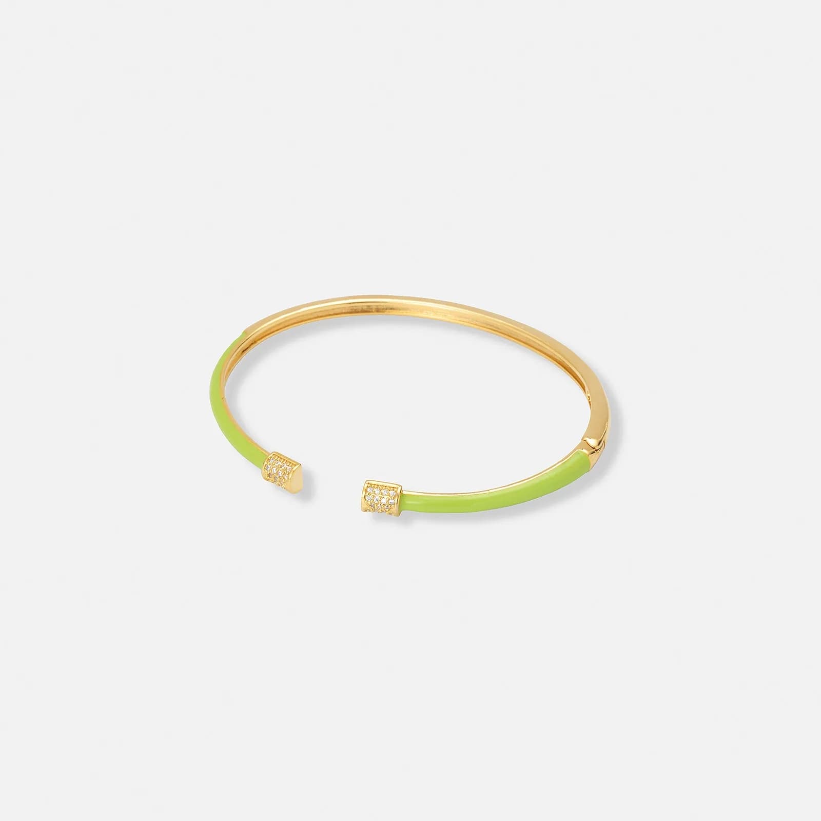 Guldpläterat armband, bangle ljusgröna detaljer - 60x50 mm