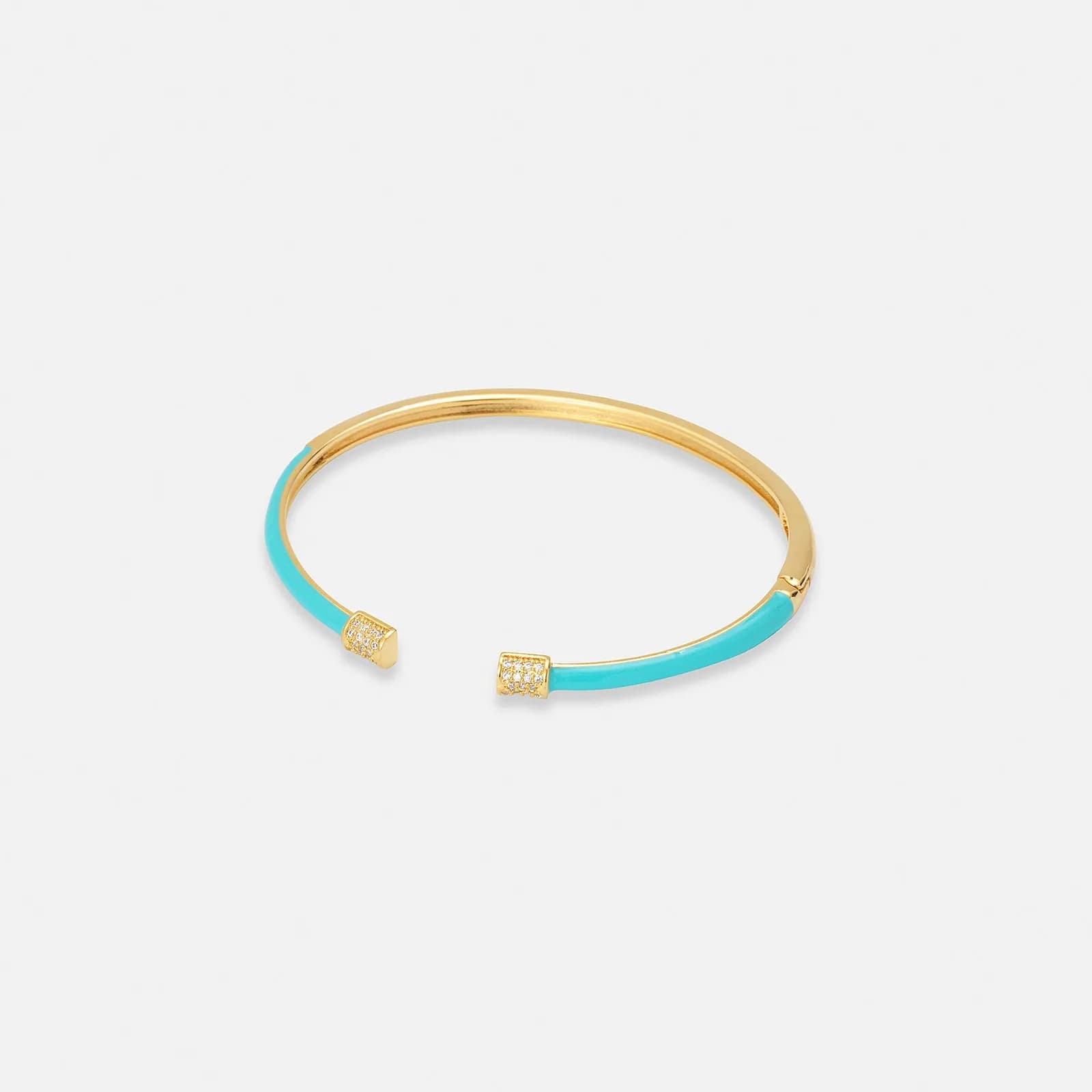 Guldpläterat armband, bangle ljusblå detaljer - 60x50 mm