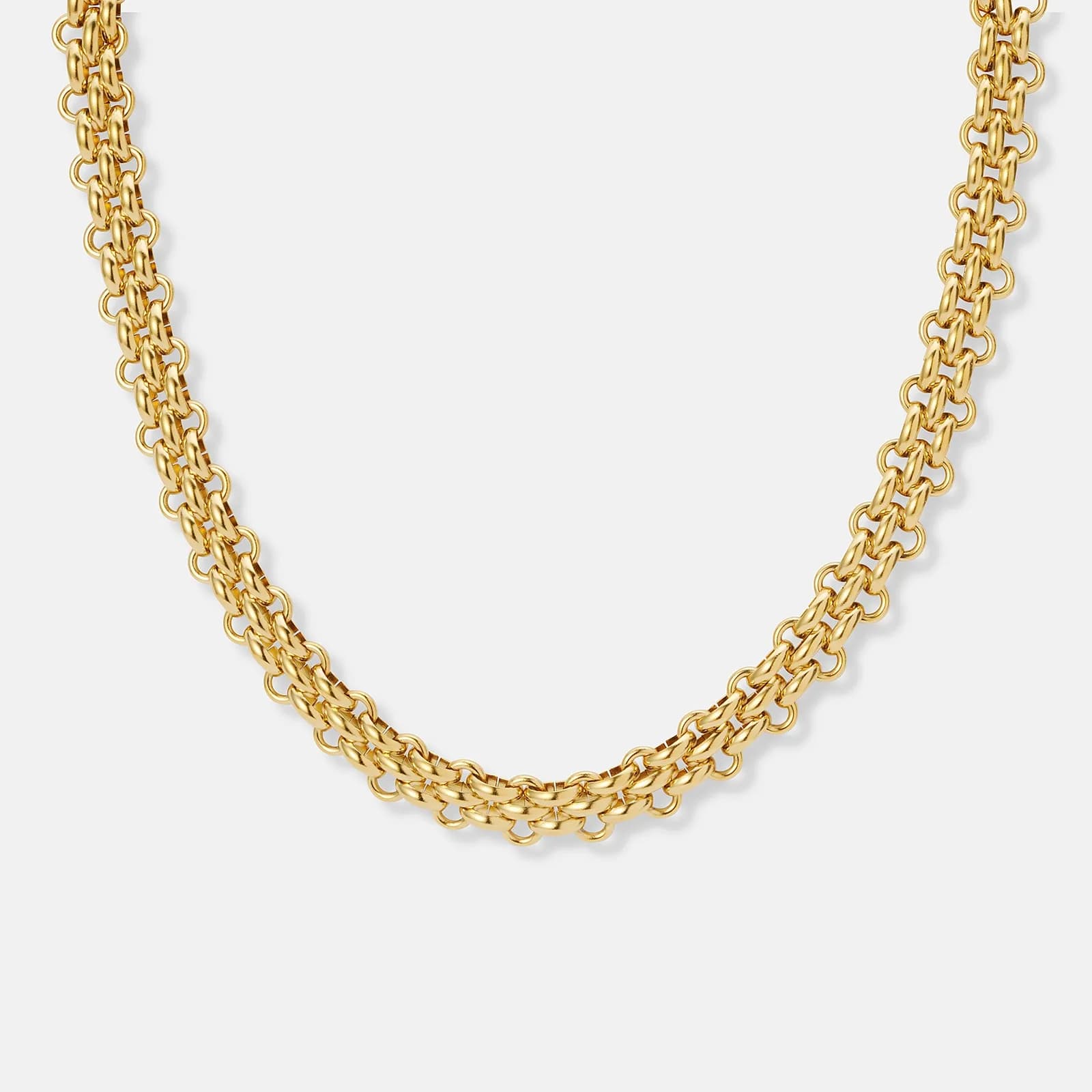 Guldpläterat stålhalsband, tre rader länkar - 40+5cm 1