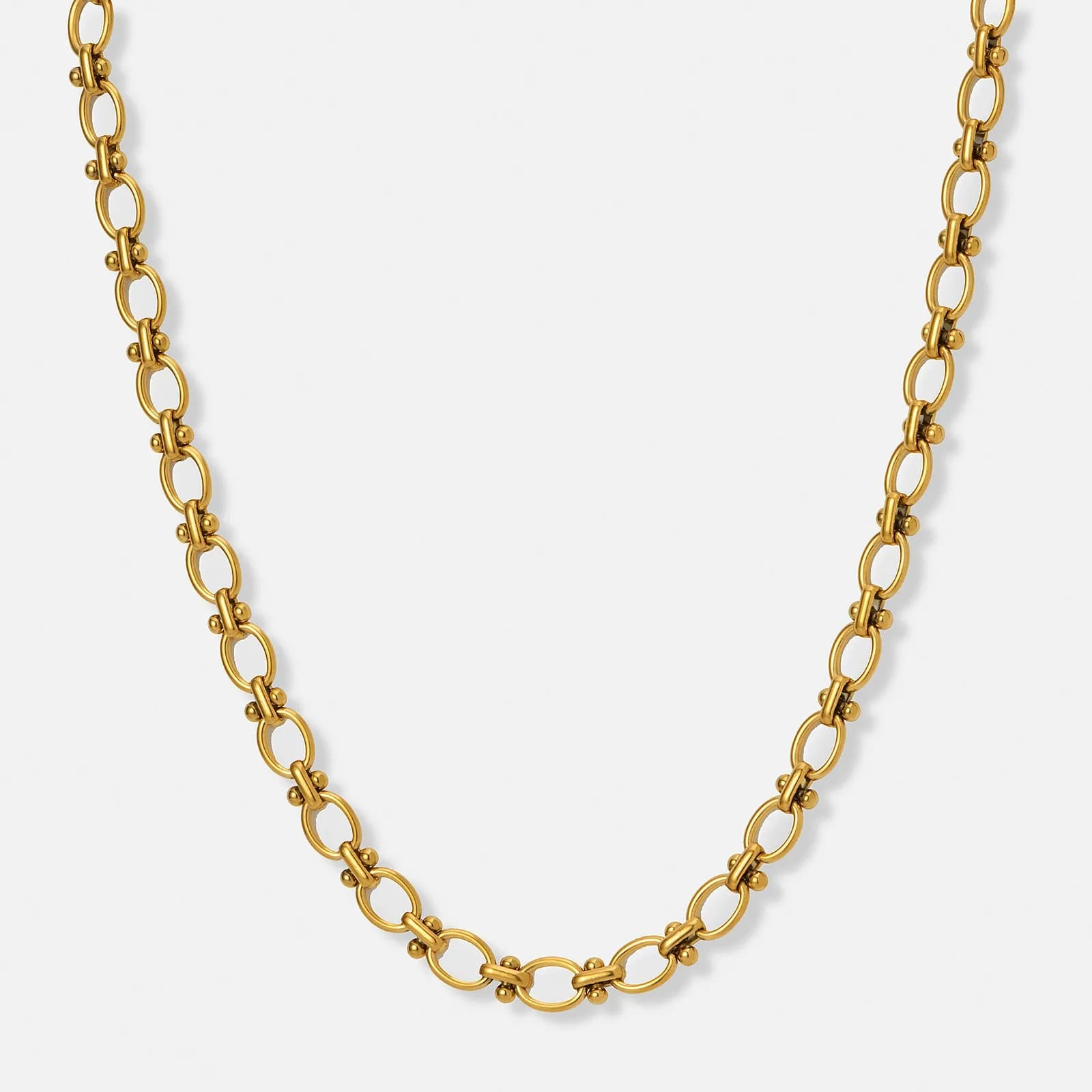 Guldpläterat stålhalsband, länk med bollar - 45 cm
