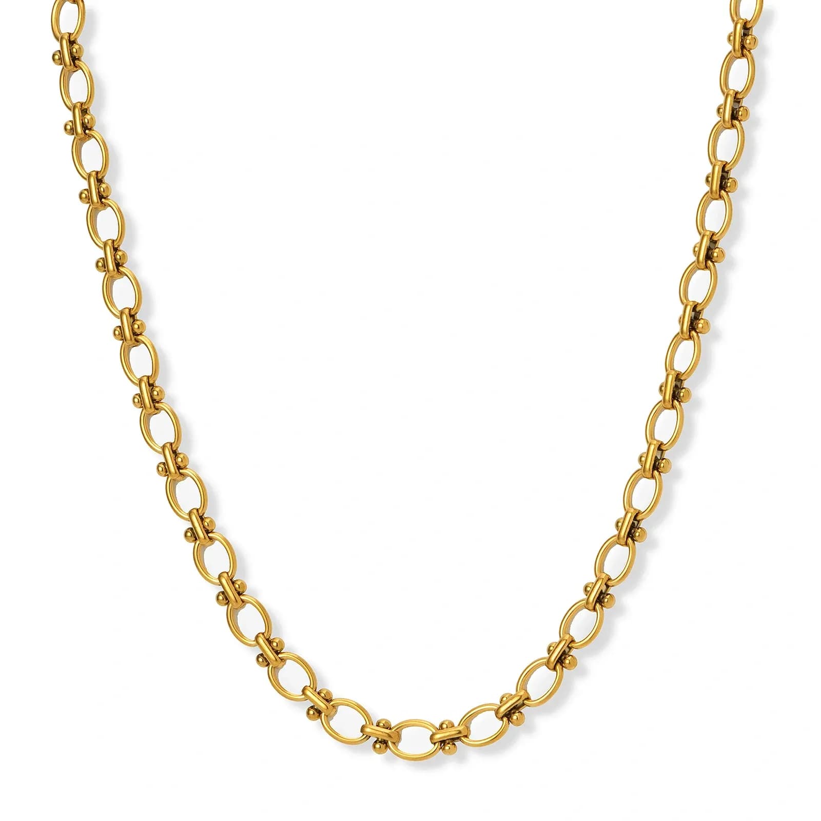 Guldpläterat stålhalsband, länk med bollar - 45 cm