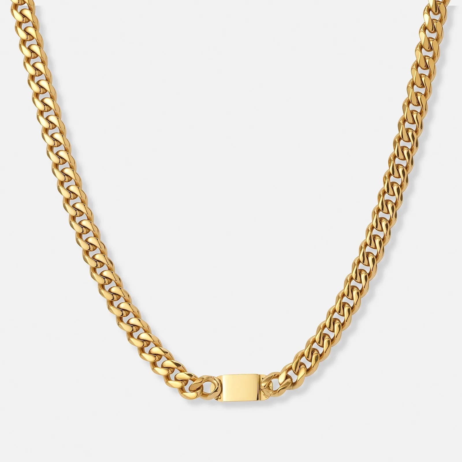 Guldpläterat stålhalsband, pansarlänk med bricka - 40+5 cm
