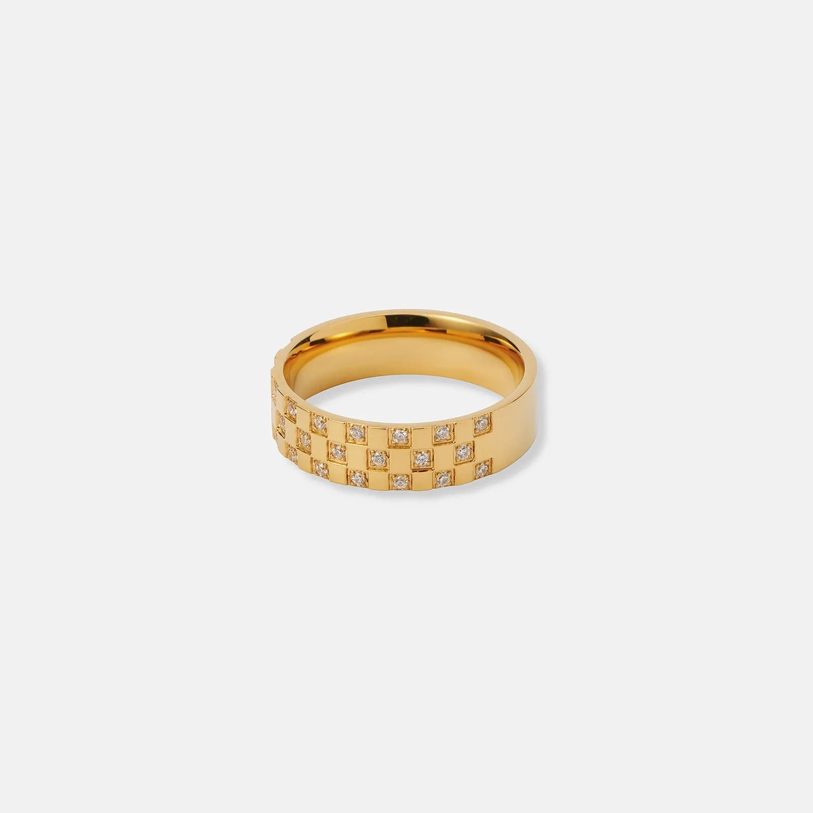 Bred ring i guldpläterat stål - schackrutig