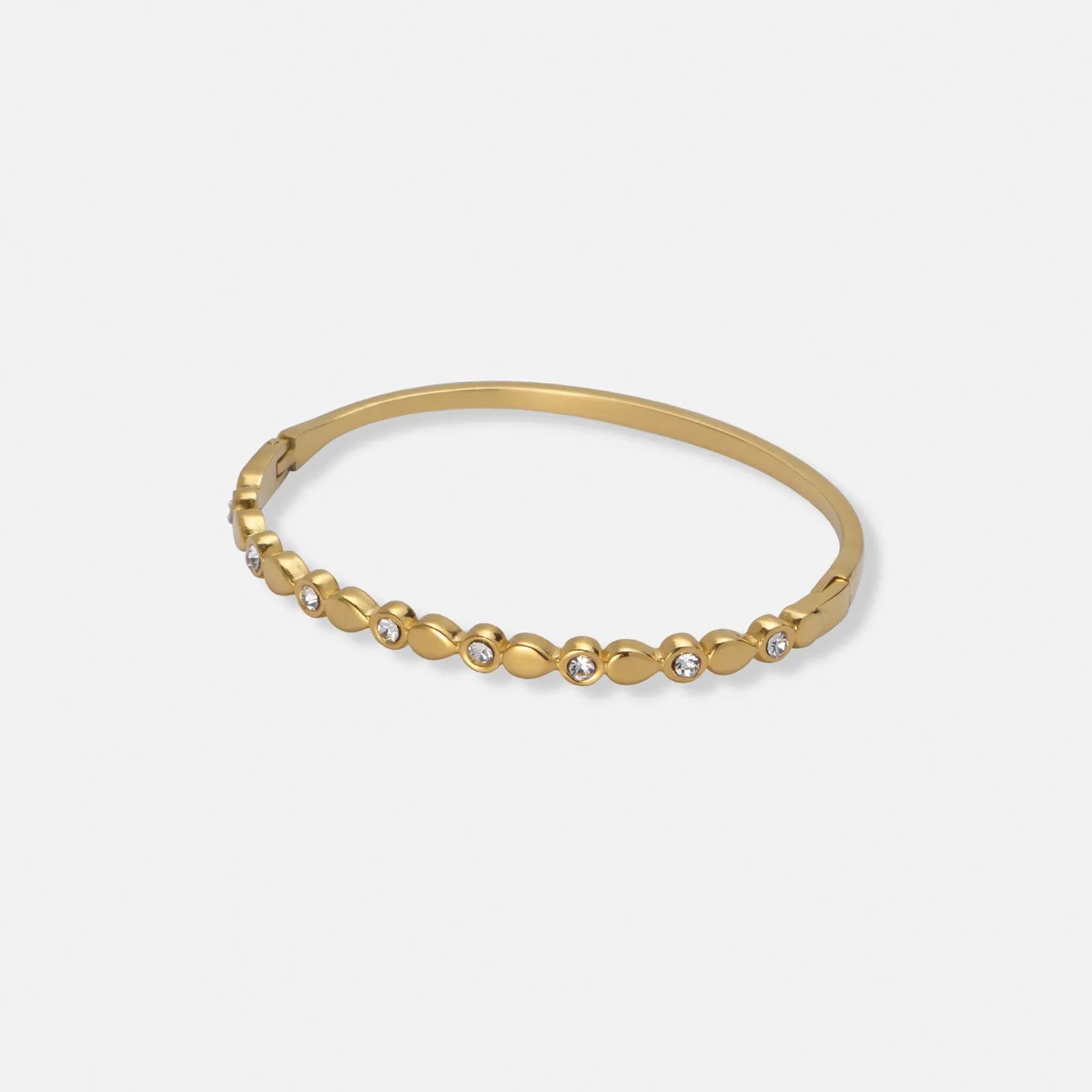 Guldpläterat stålarmband, bangle med droppar och stenar