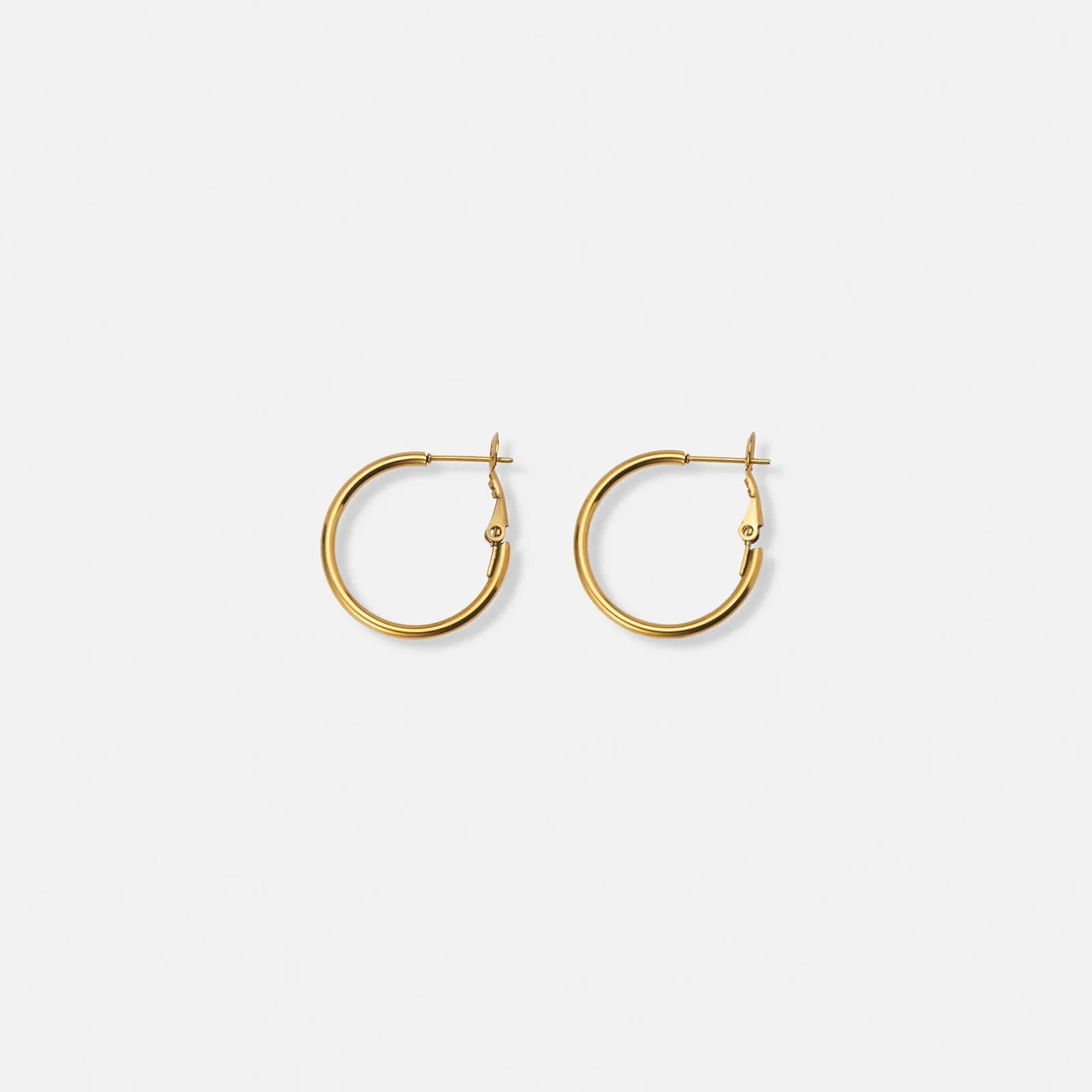 Guldpläterade stålörhängen, runda hoops - 25mm