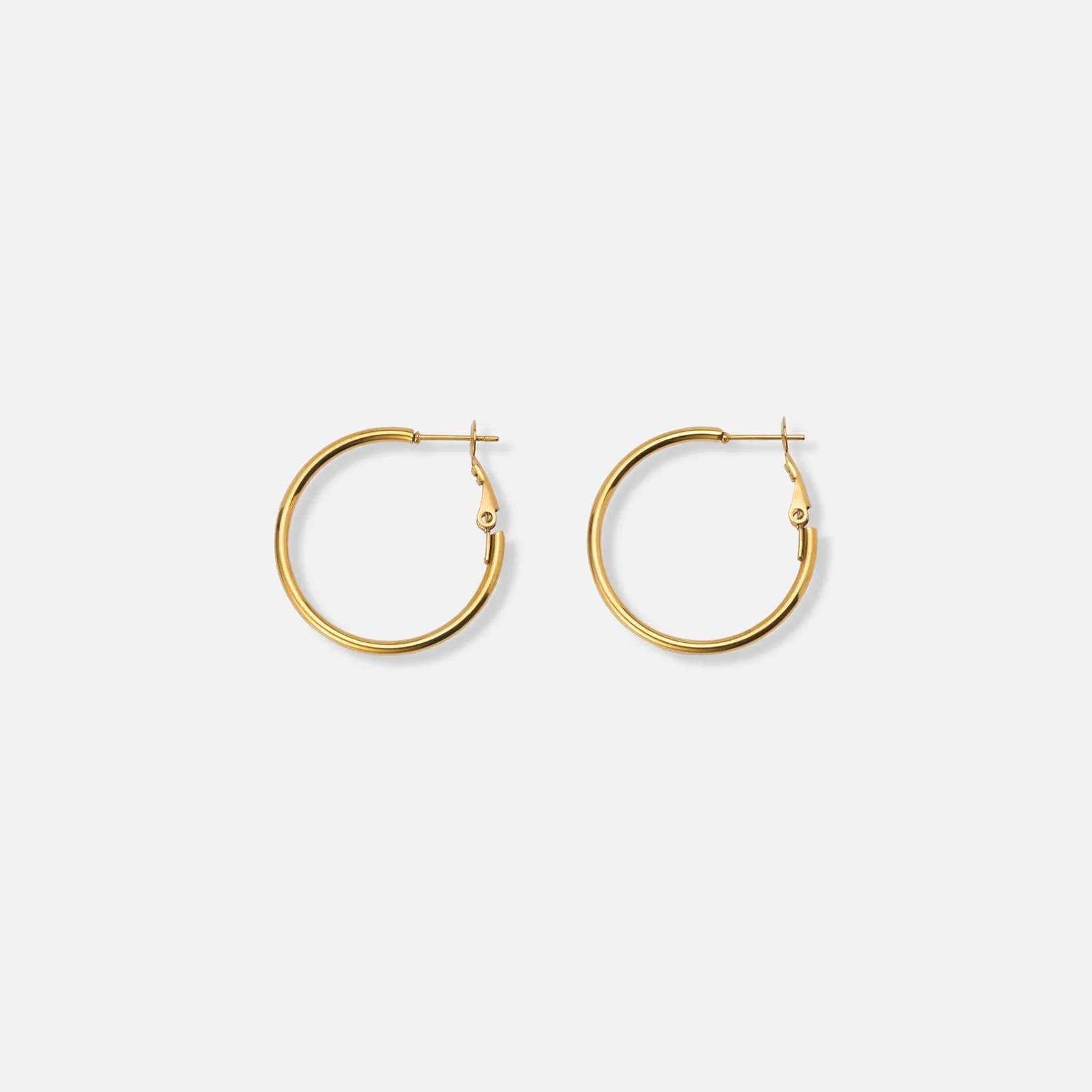 Guldpläterade stålörhängen, runda hoops - 30mm