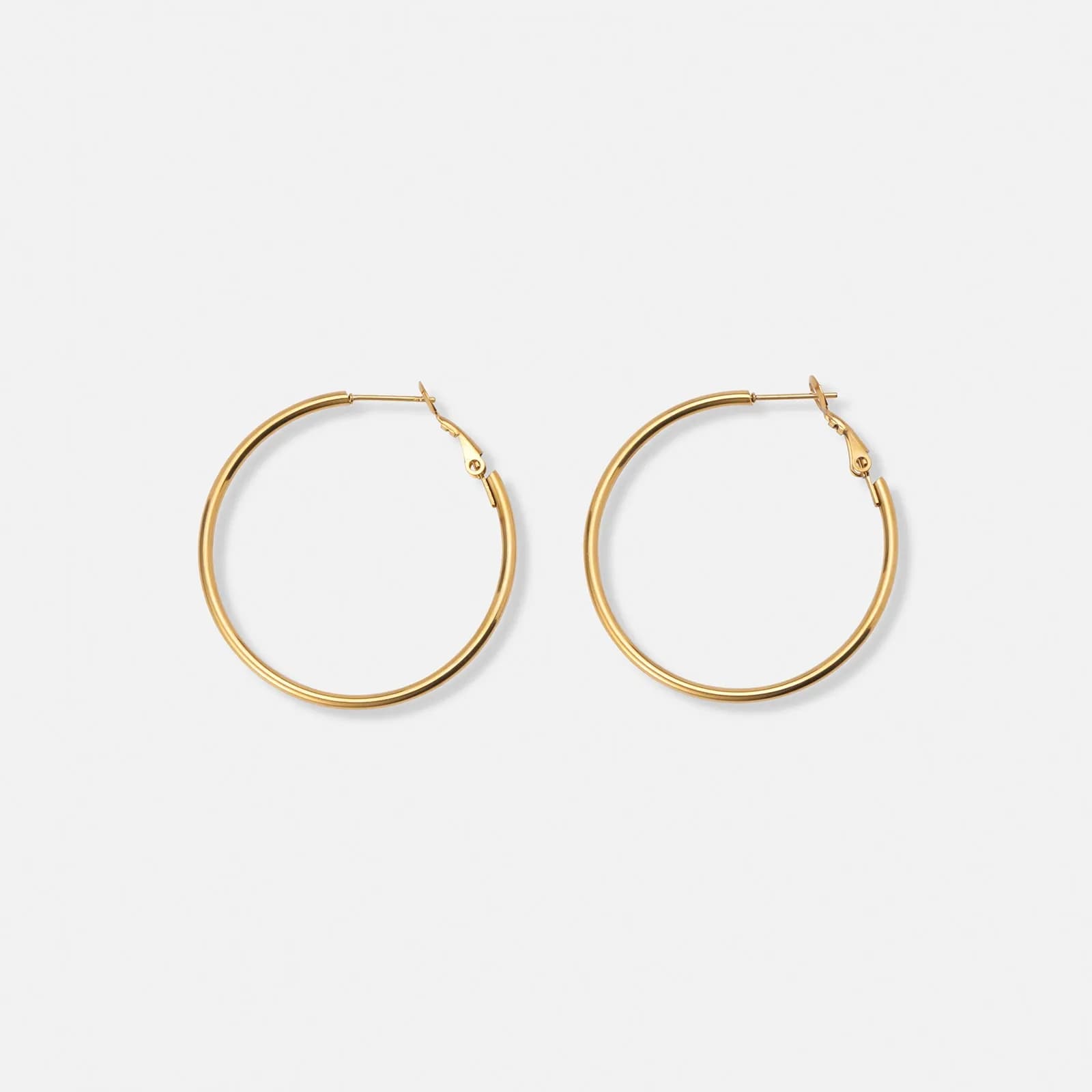 Guldpläterade stålörhängen, runda hoops - 40mm