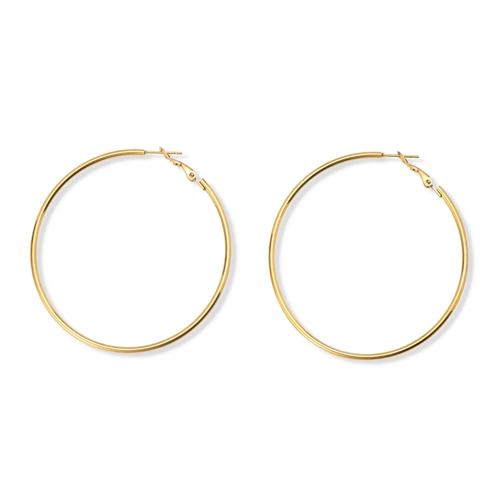 Guldpläterade stålörhängen, runda hoops - 60mm