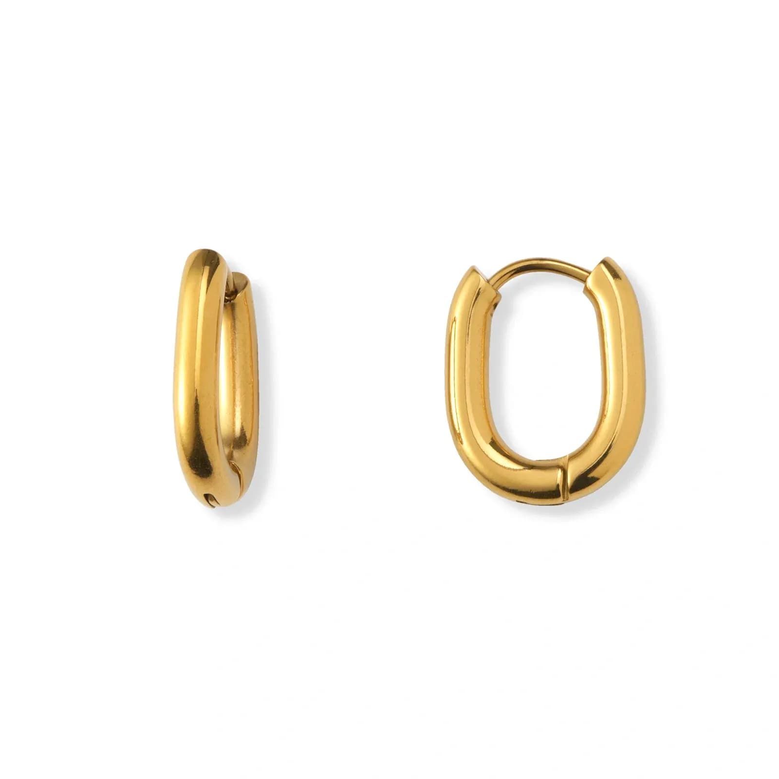 Guldpläterade stålörhängen, ovala hoops - 13x16mm