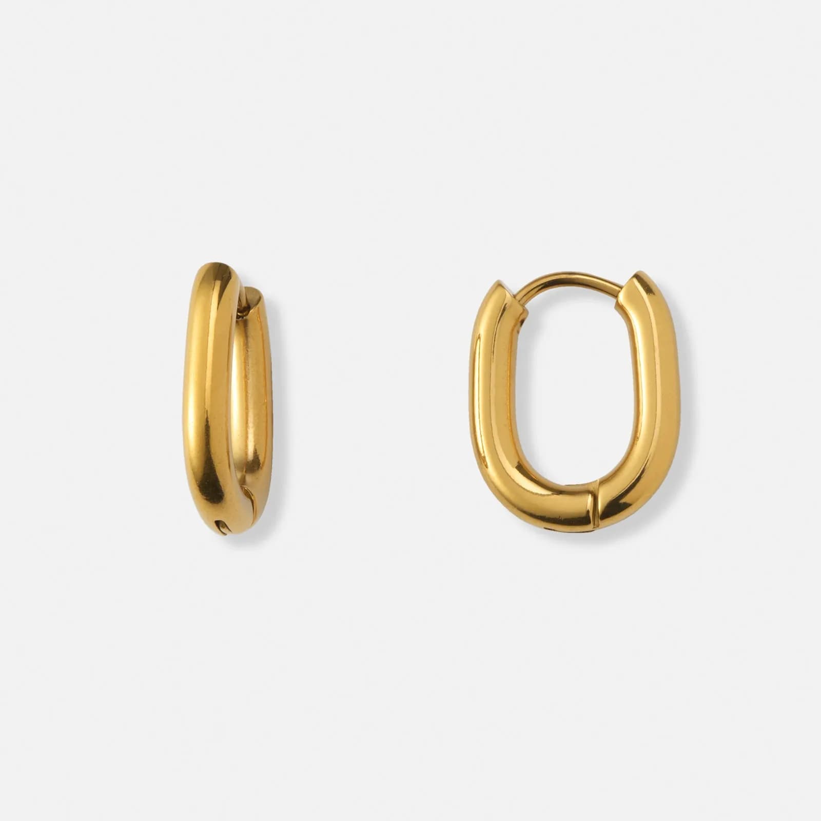 Guldpläterade stålörhängen, ovala hoops - 13x16mm