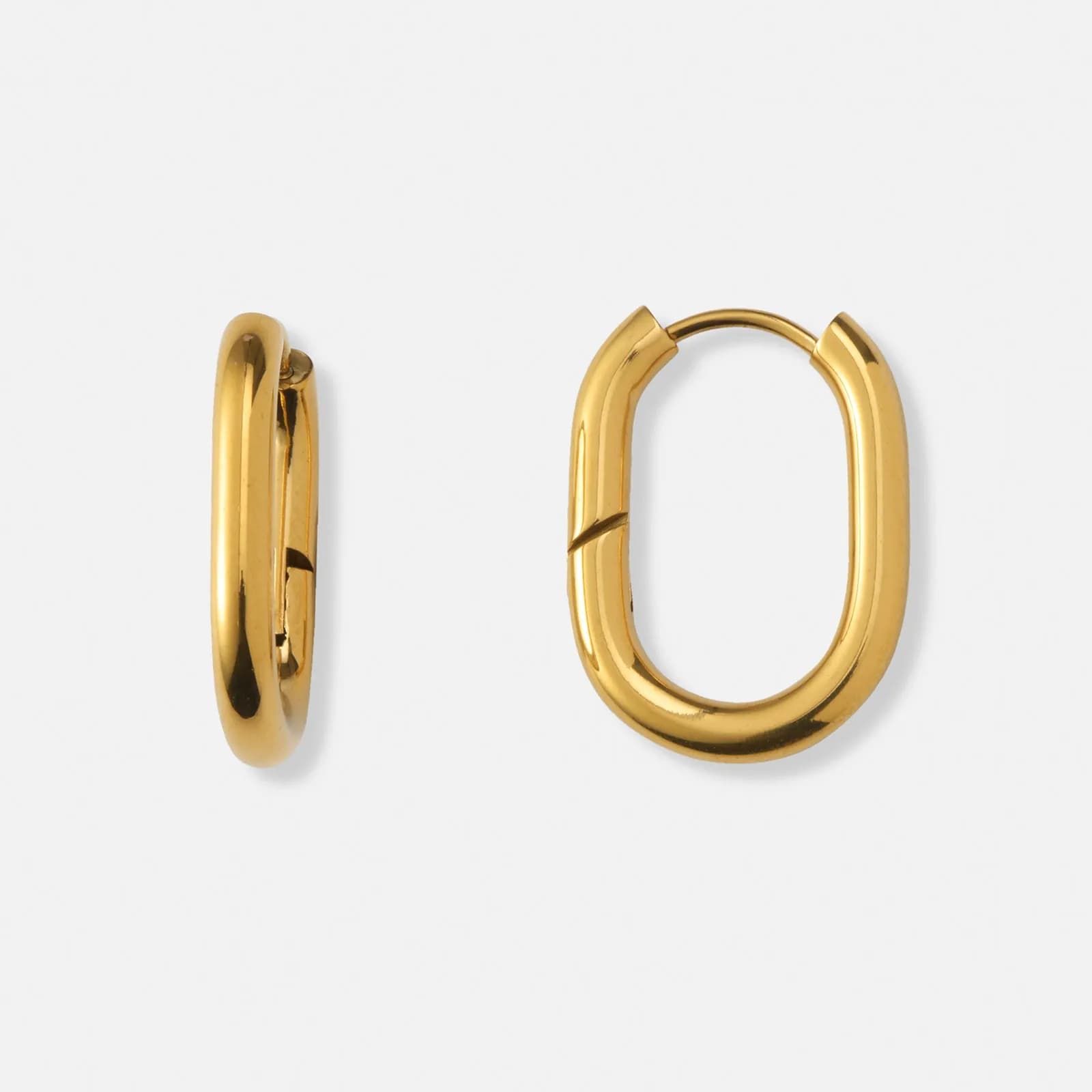 Guldpläterade stålörhängen, ovala hoops - 16x21mm