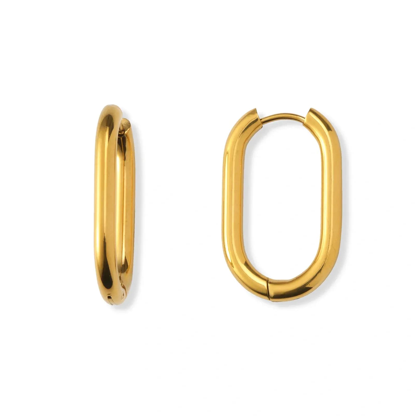 Guldpläterade stålörhängen, ovala hoops - 16x26mm