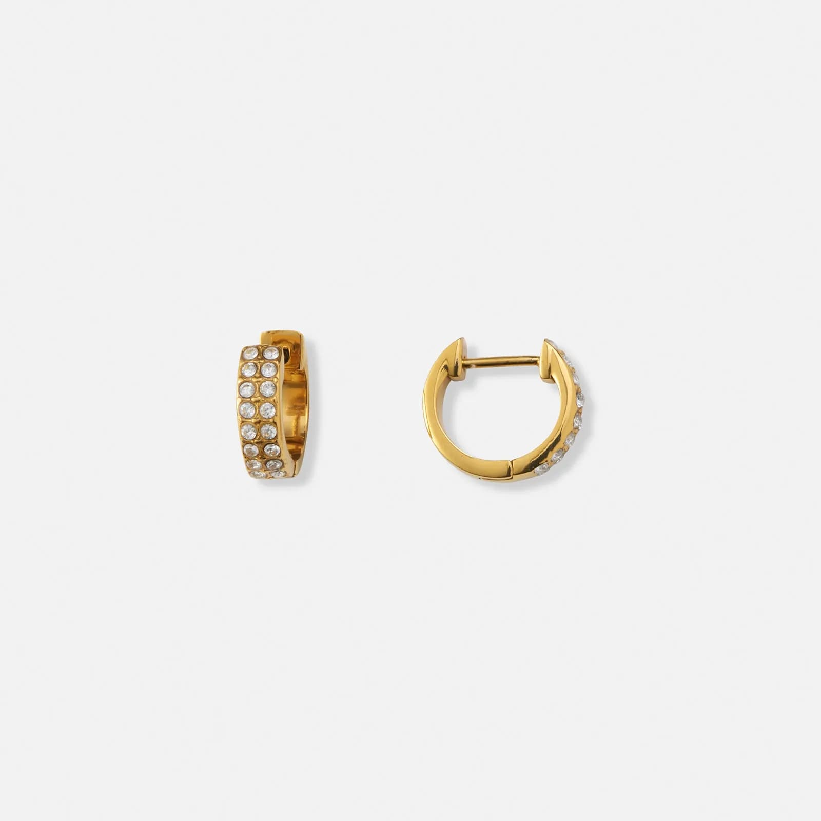 Guldpläterade stålörhängen, hoops med 2 rader Kubisk Zirkonia - 14mm