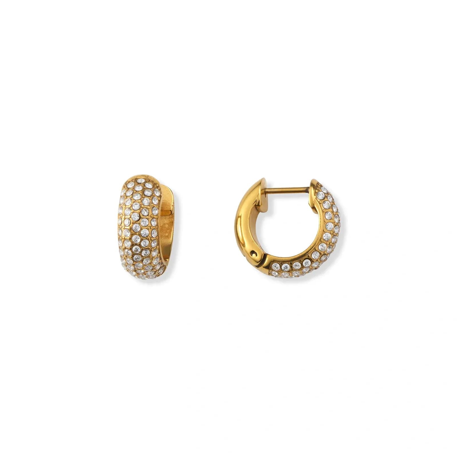 Guldpläterade stålörhängen, hoops med 5 rader Kubisk Zirkonia - 14mm