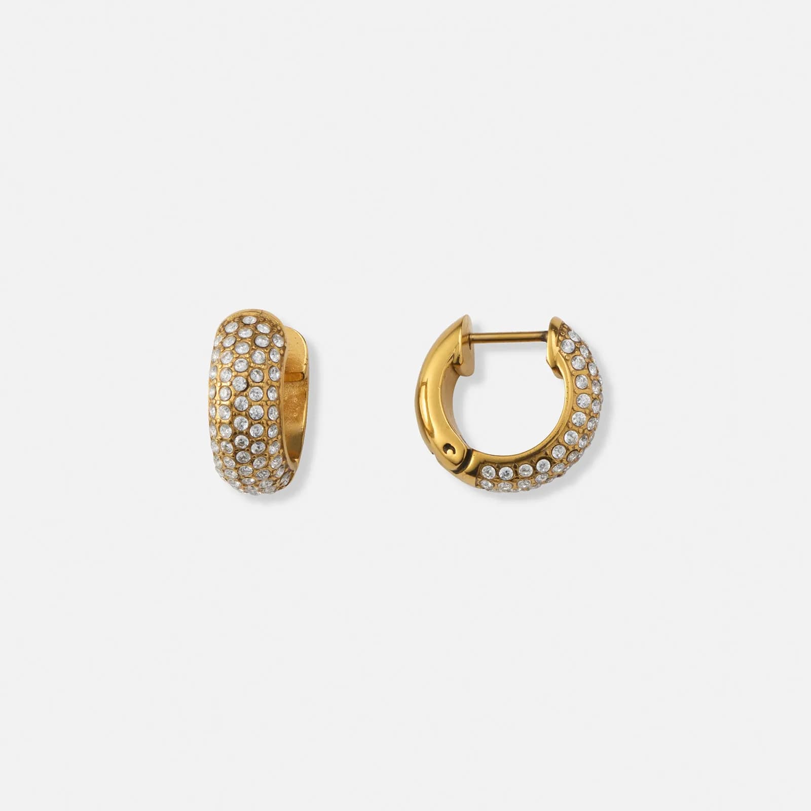 Guldpläterade stålörhängen, hoops med 5 rader Kubisk Zirkonia - 14mm