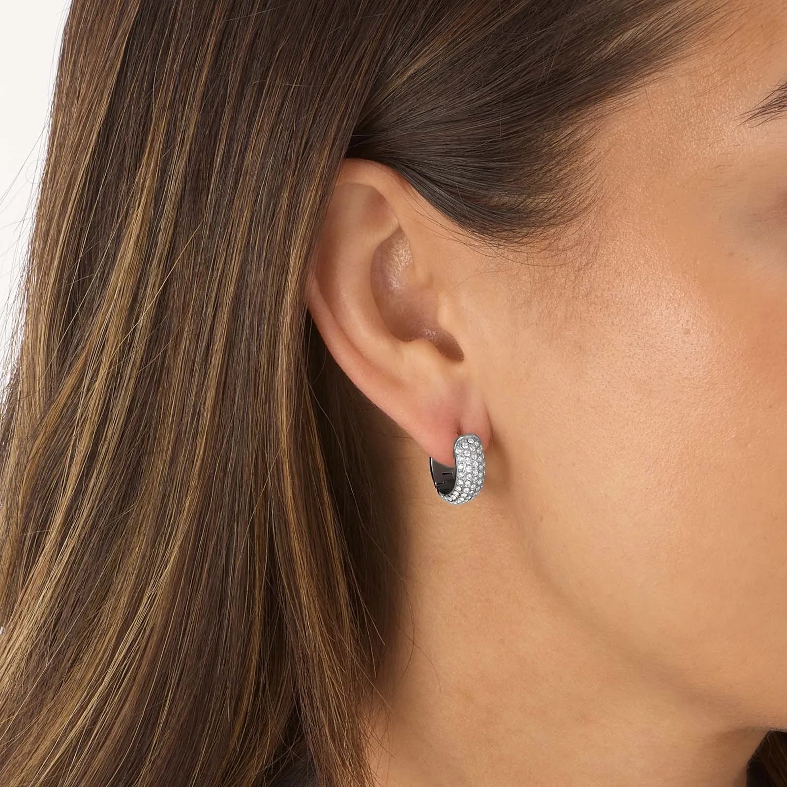 Stålörhängen, hoops med 5 rader Kubisk Zirkonia - 14mm 2
