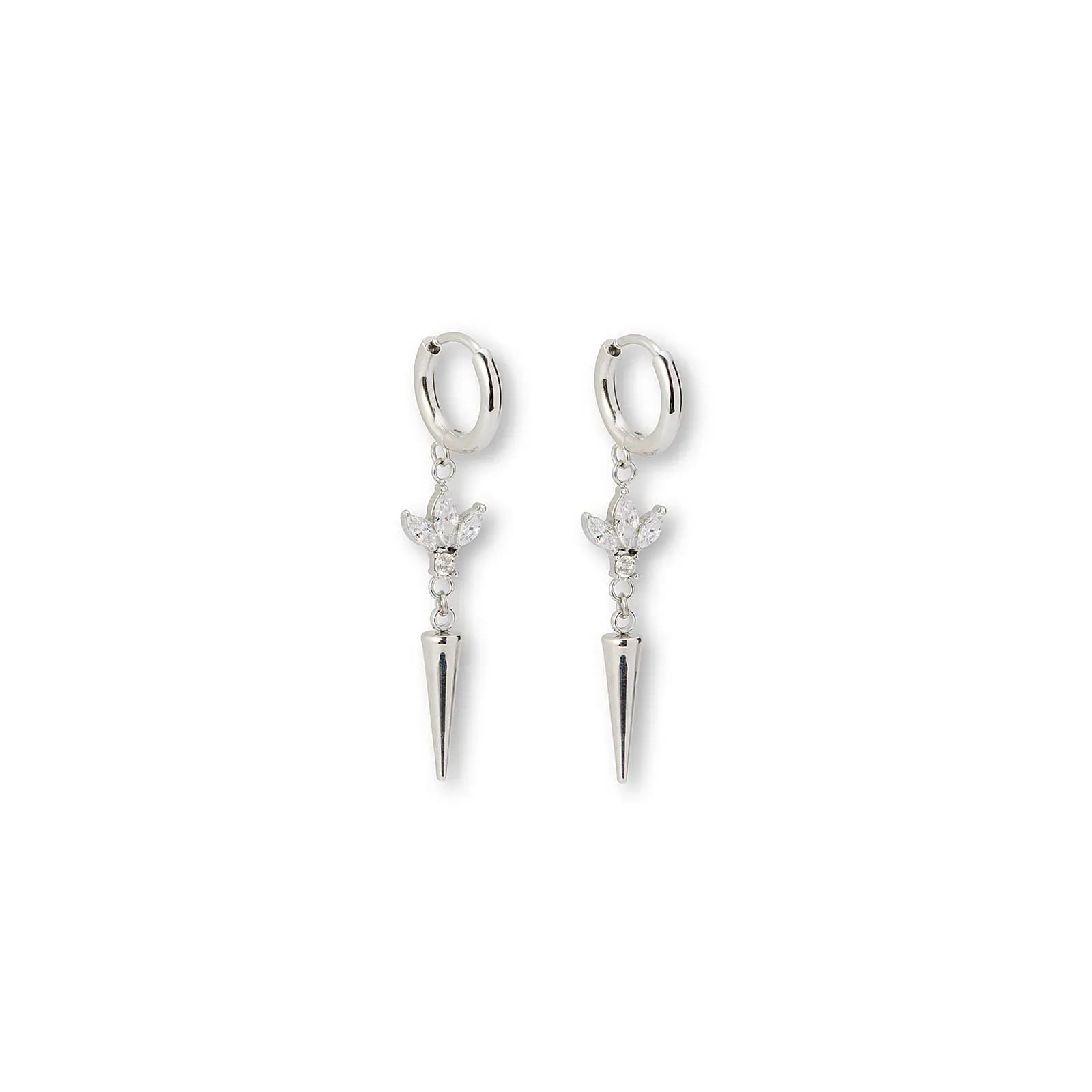 Silverfärgade örhängen creoler, klara stenar & spike - 4 cm