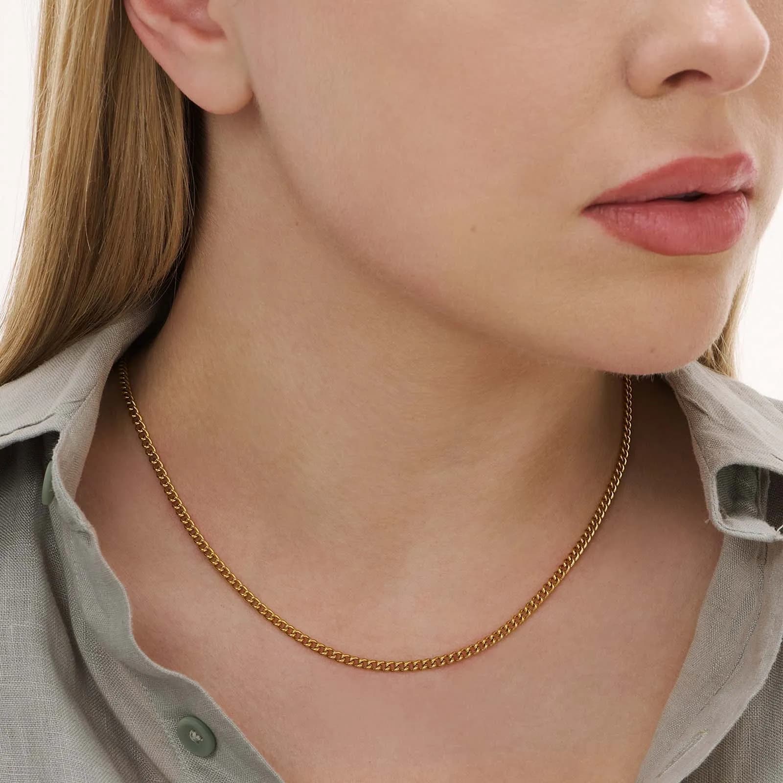 Guldpläterat stålhalsband pansarlänk 3 mm 2