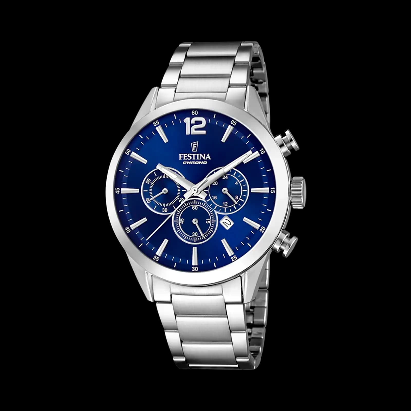 Festina Timeless Chrono herrklocka blå/stål, metallband - F20343/7