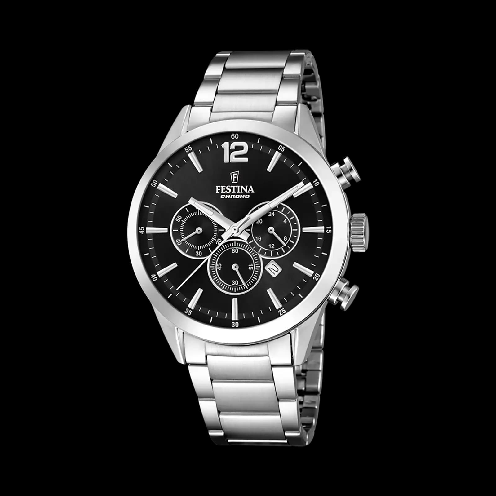 Festina Timeless Chrono herrklocka svart/stål, metallband - F20343/8